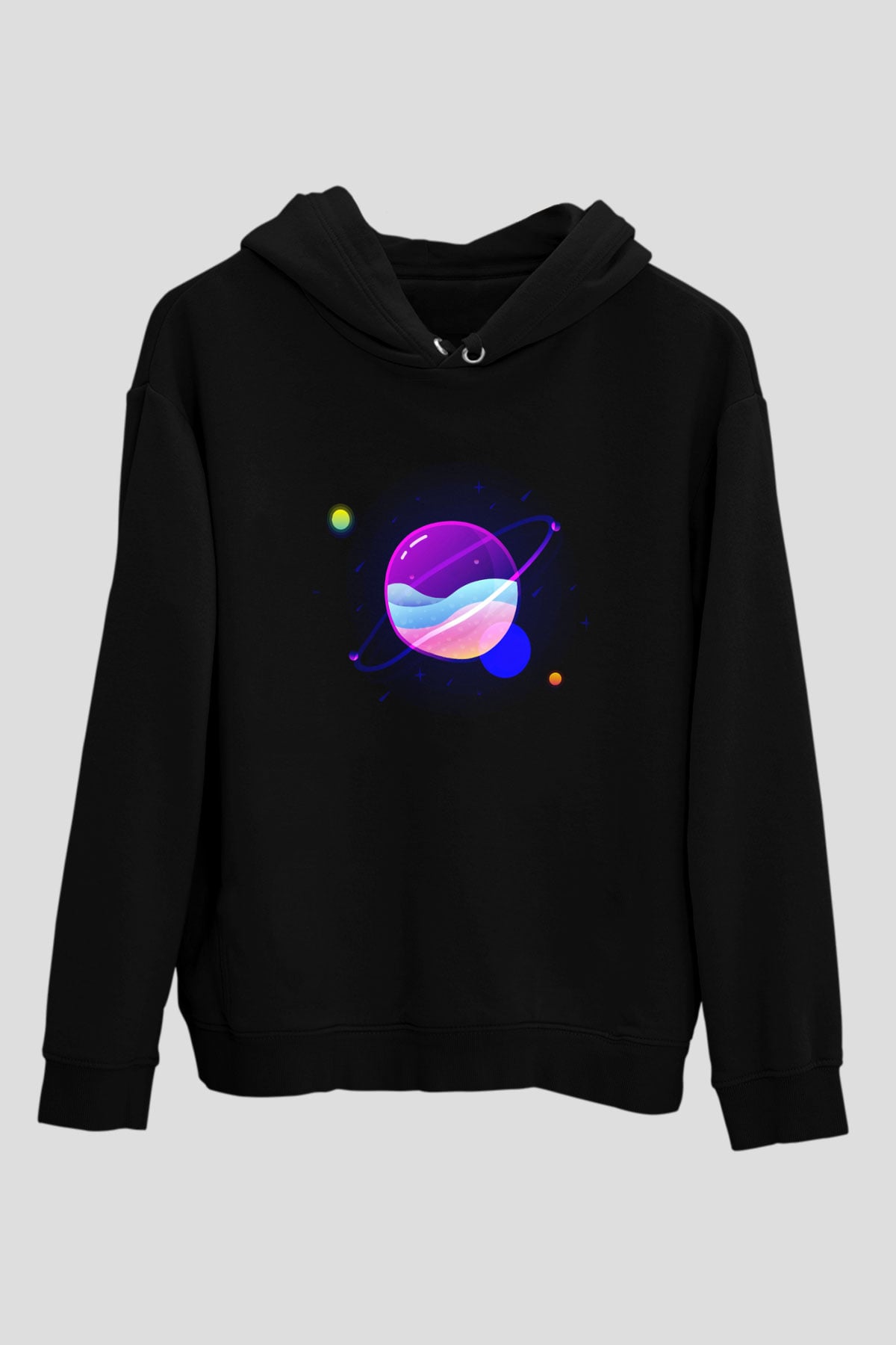Satürn Siyah Unisex Hoodie