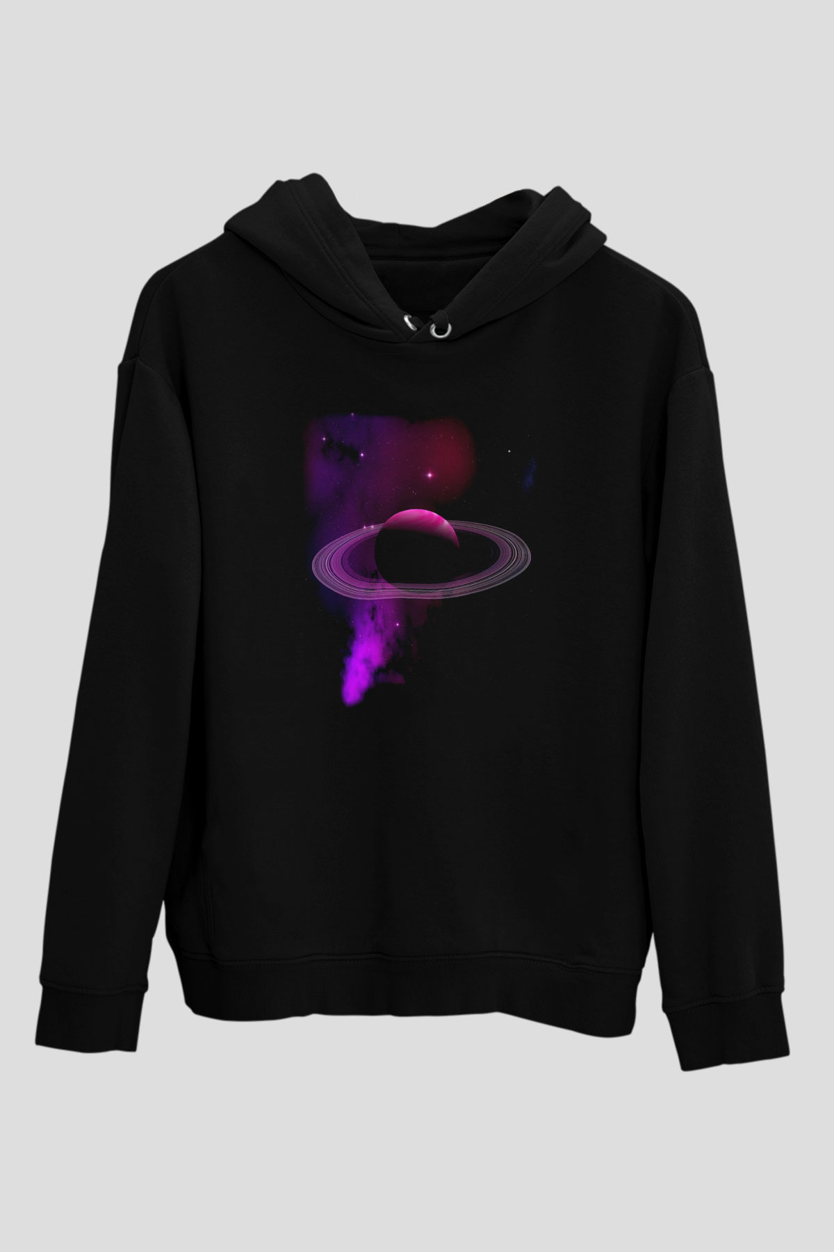 Satürn Siyah Unisex Hoodie