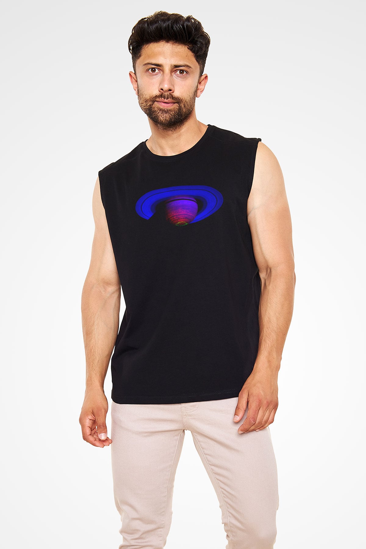 Satürn Siyah Unisex Kolsuz Tişört