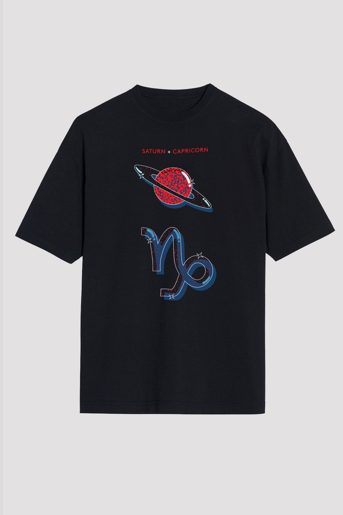 Satürn Siyah Unisex Oversize Tişört T-Shirt