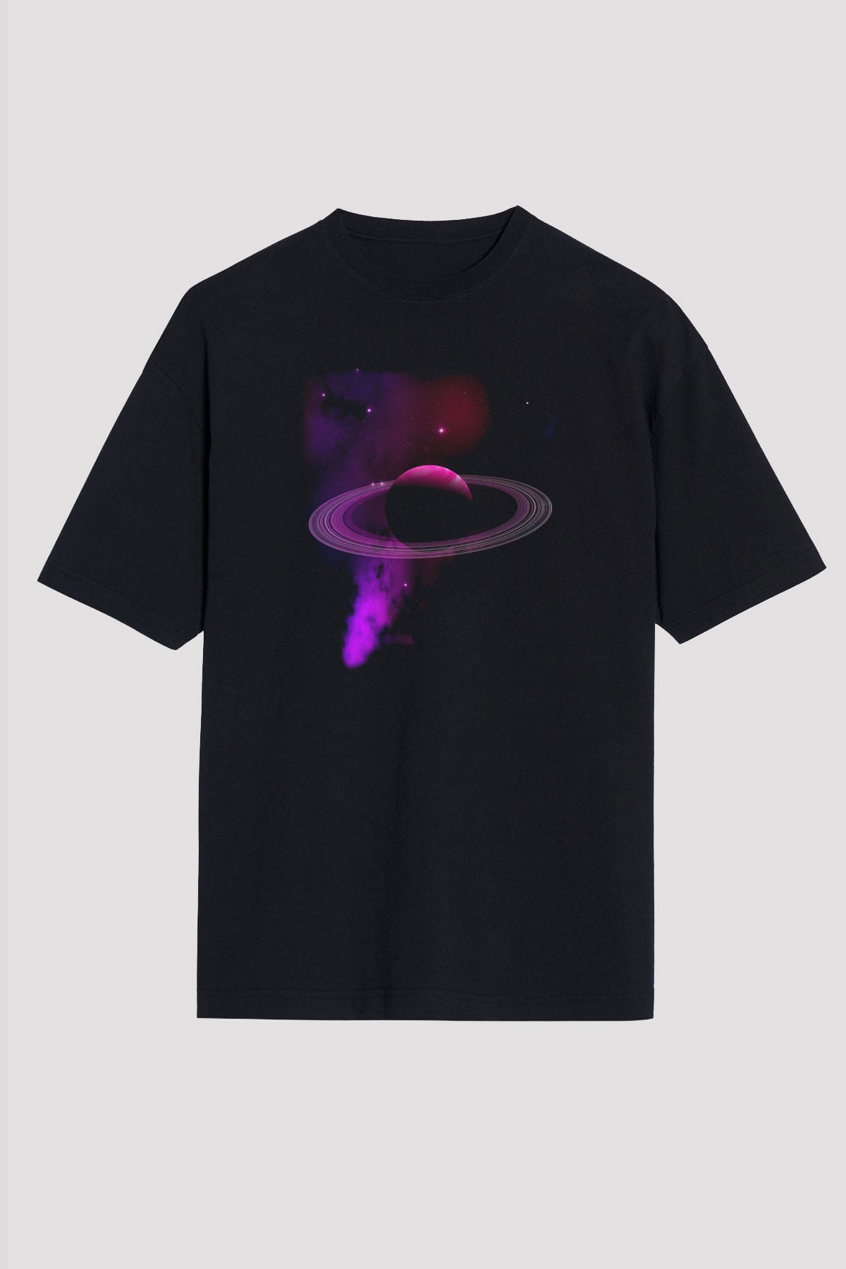 Satürn Siyah Unisex Oversize Tişört T-Shirt