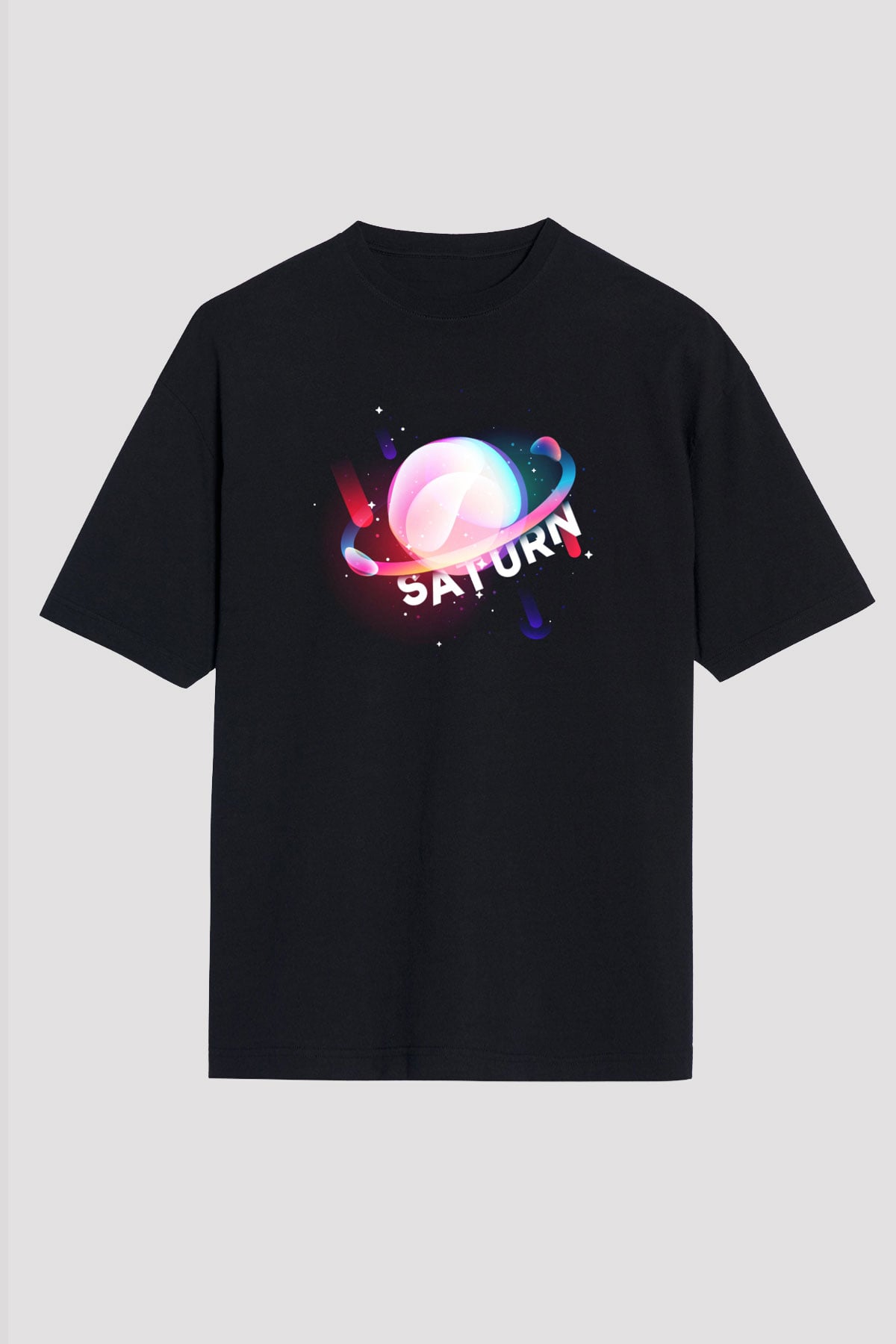 Satürn Siyah Unisex Oversize Tişört T-Shirt