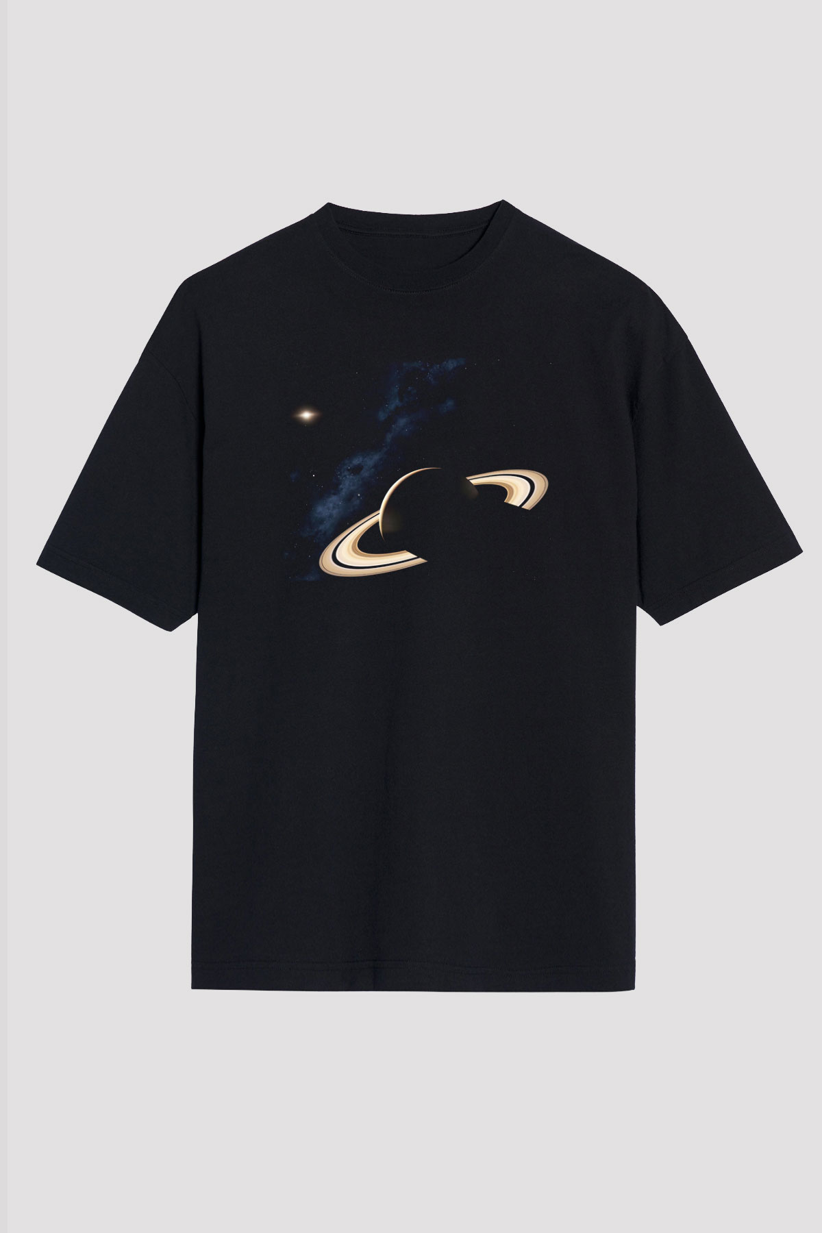 Satürn Siyah Unisex Oversize Tişört T-Shirt