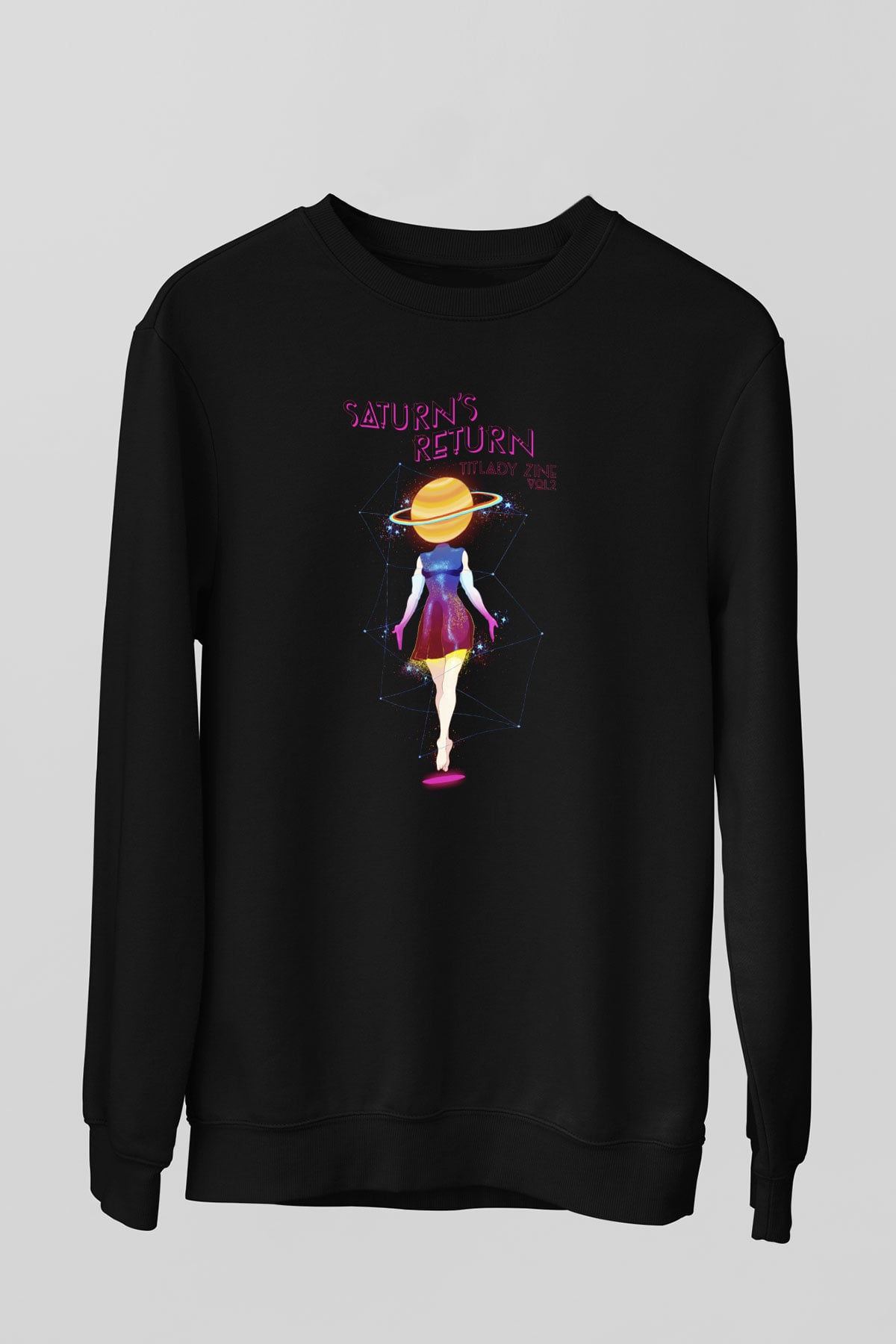 Satürn Siyah Unisex Sweatshirt