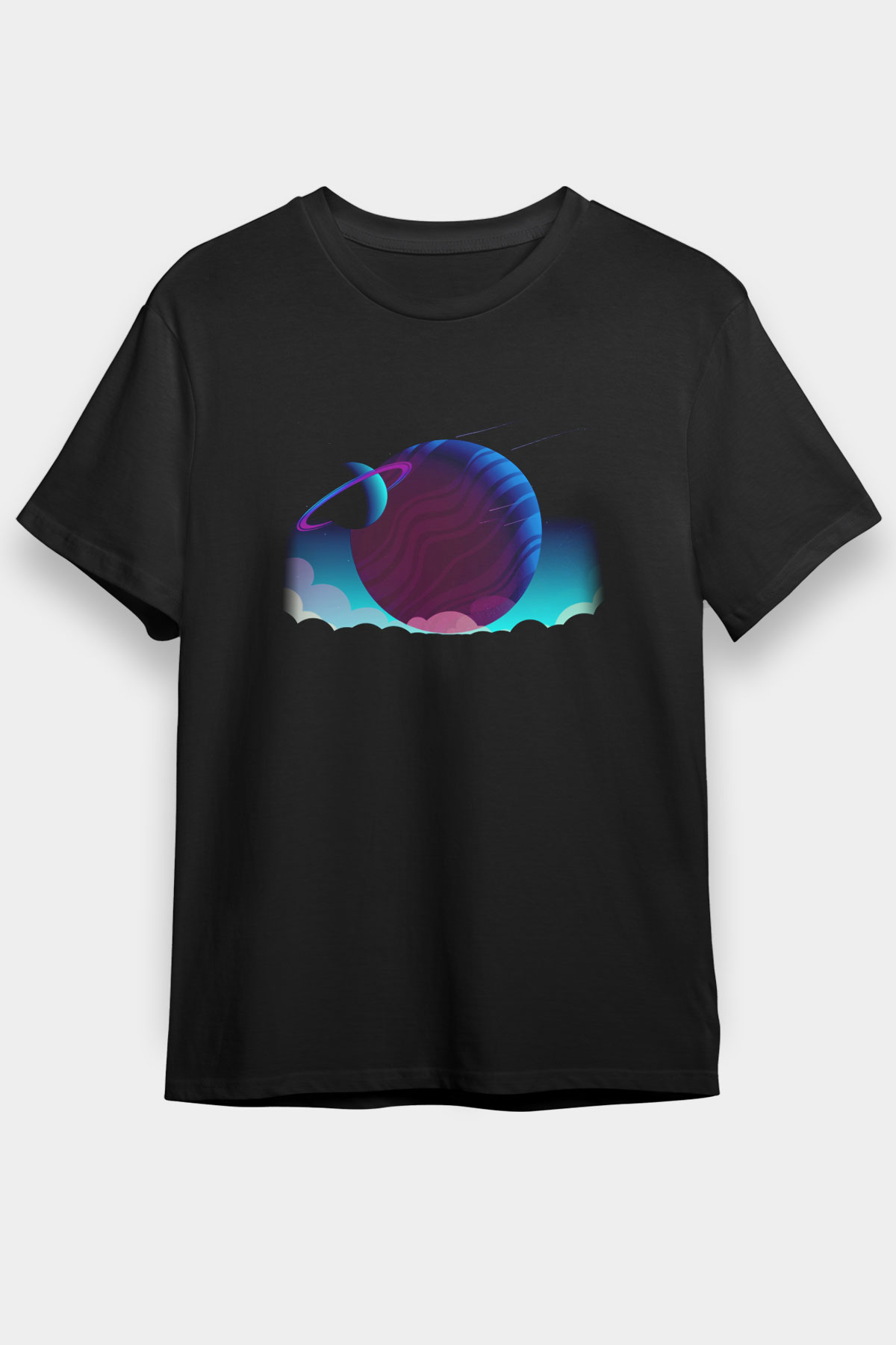 Satürn Siyah Unisex Tişört T-Shirt - TişörtFabrikası
