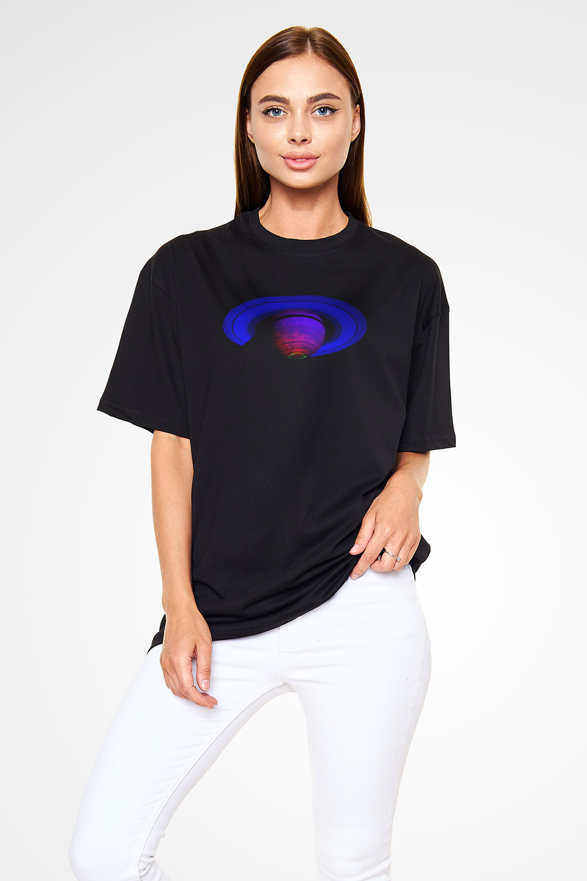 Satürn Siyah Unisex Tişört T-Shirt - TişörtFabrikası