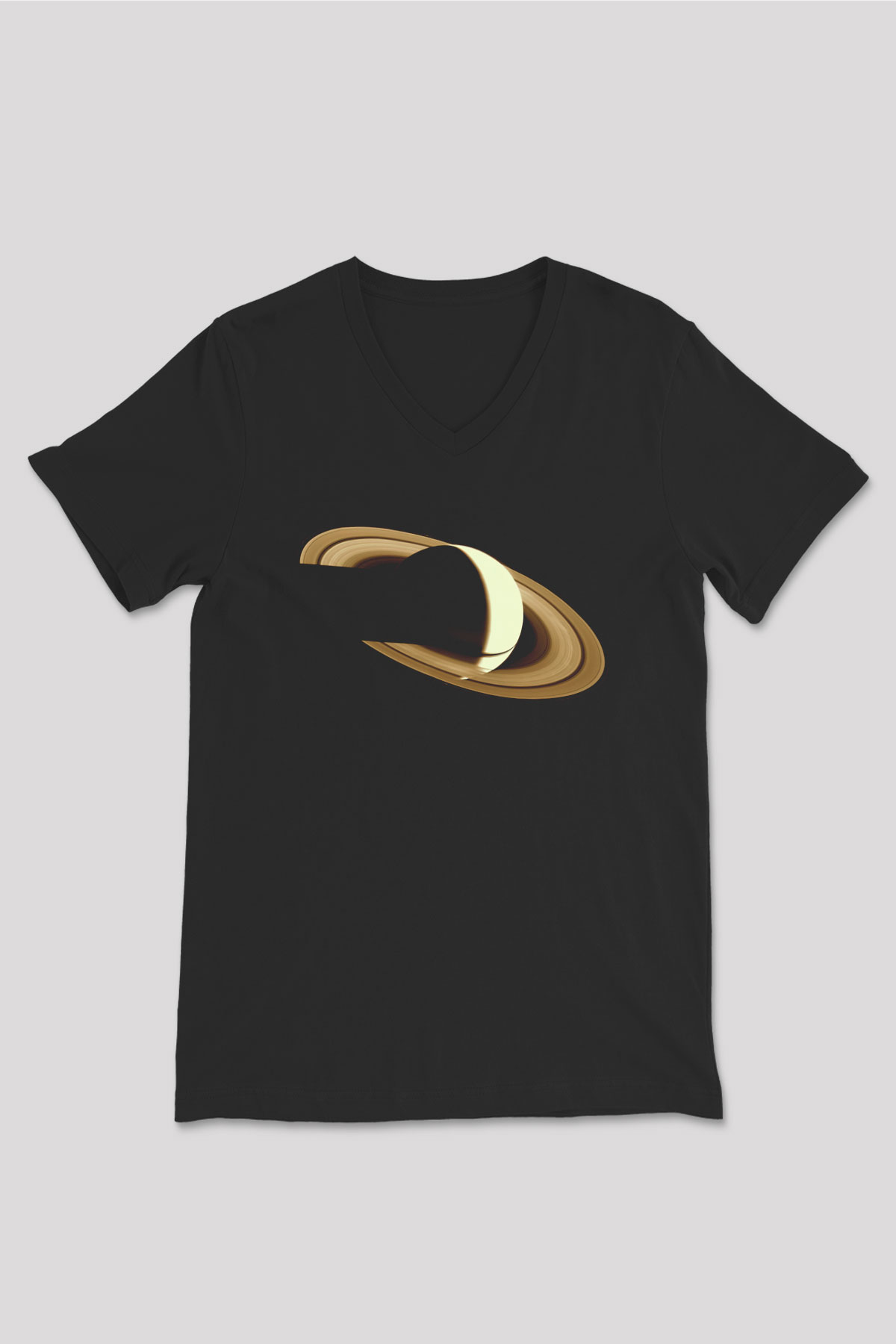Satürn Siyah Unisex V Yaka Tişört T-Shirt