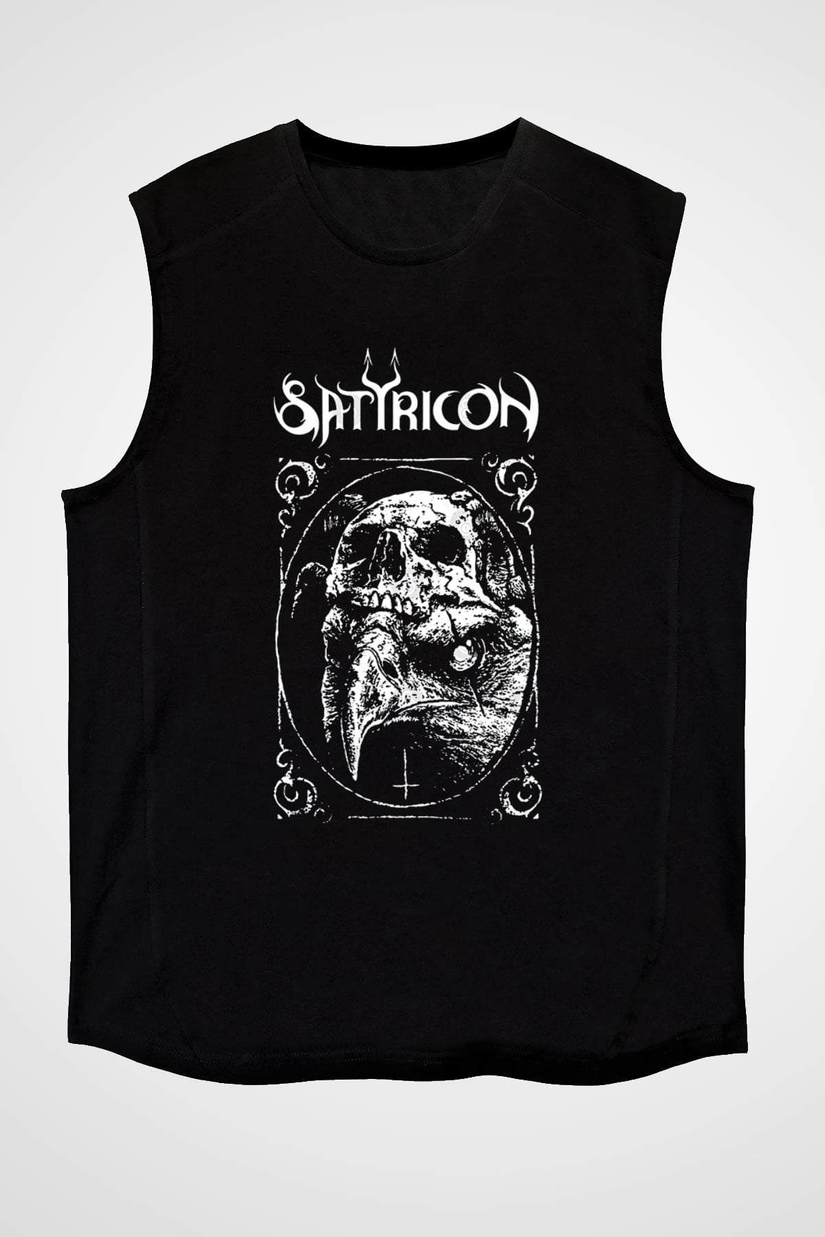 Satyricon Baskılı Unisex Siyah Kolsuz Tişört - Tshirt