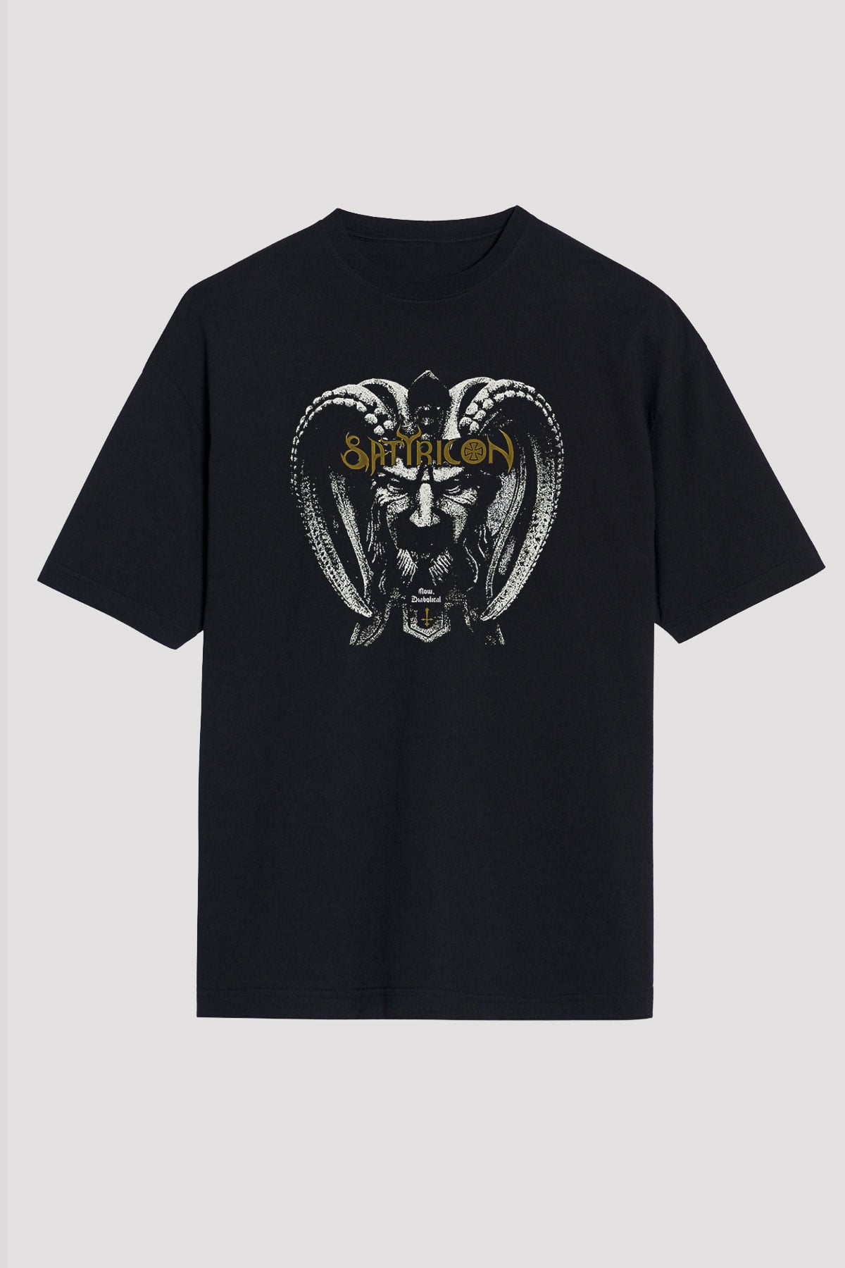 Satyricon Baskılı Unisex Siyah Oversize Tişört - Tshirt