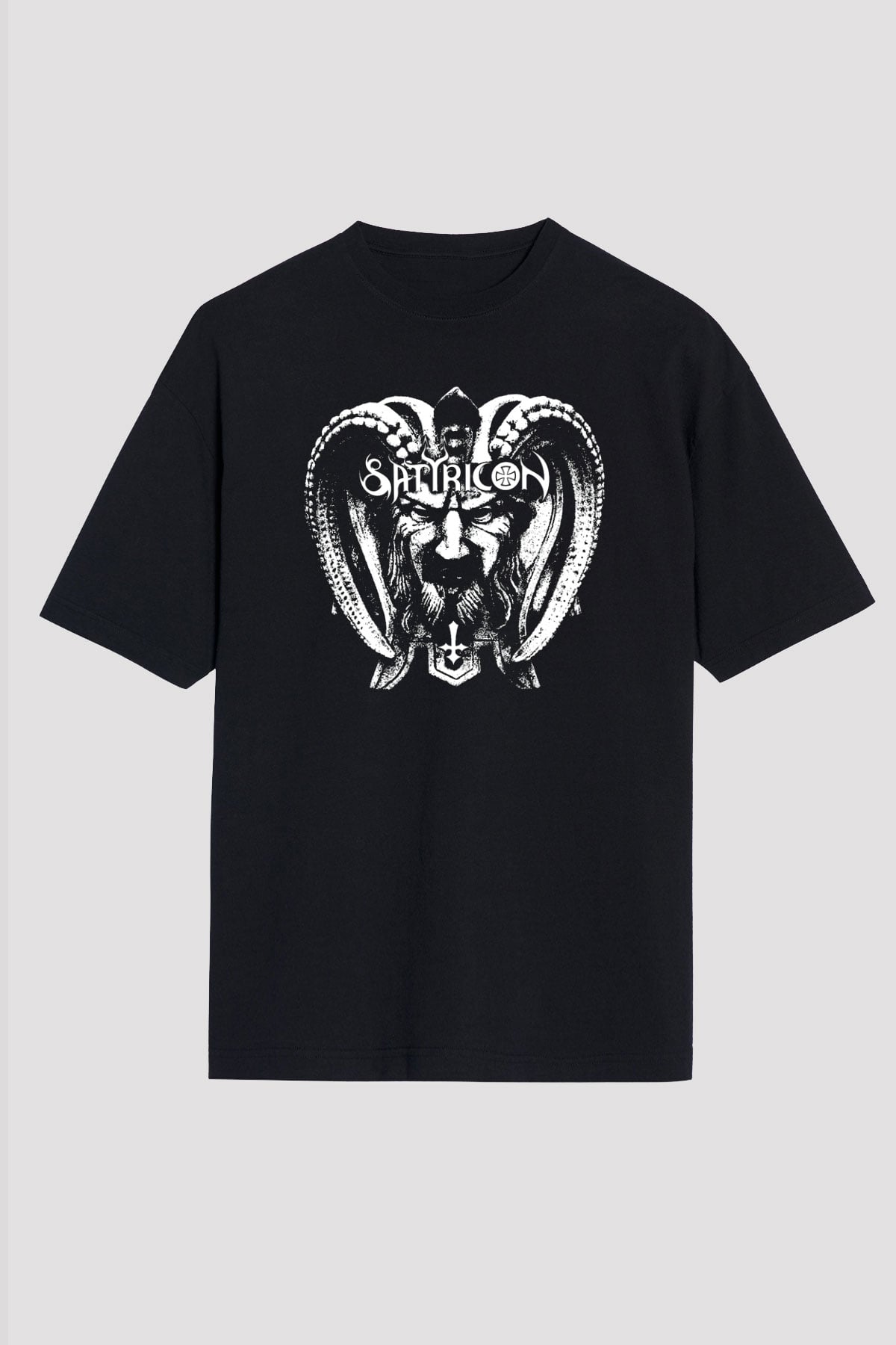 Satyricon Baskılı Unisex Siyah Oversize Tişört - Tshirt