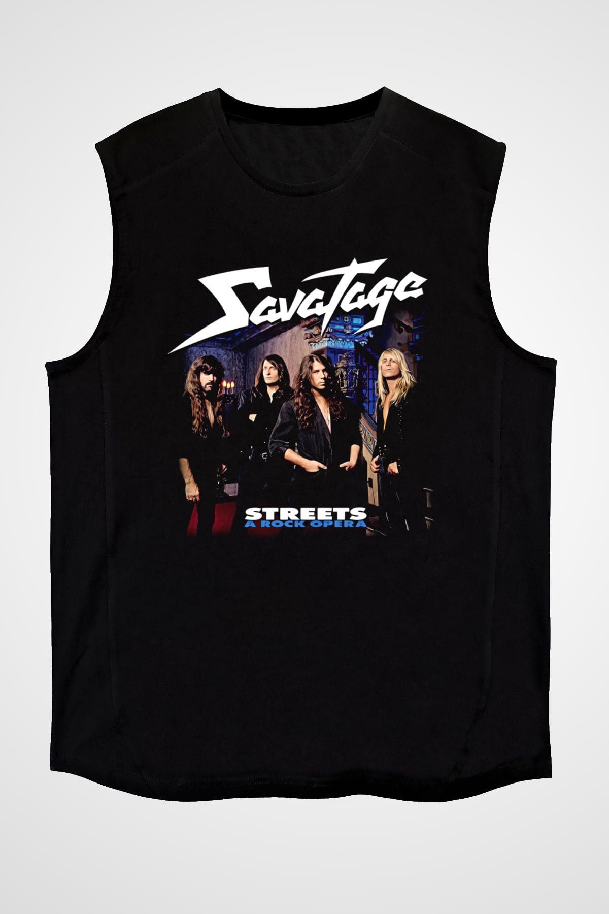 Savatage Baskılı Unisex Siyah Kolsuz Tişört - Tshirt