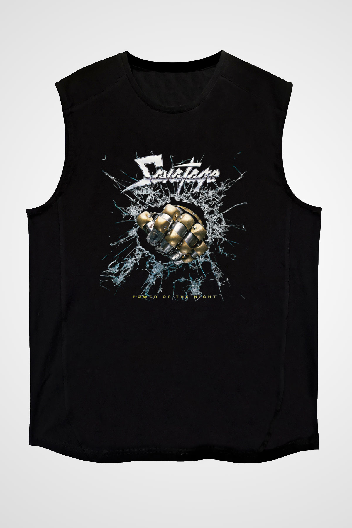 Savatage Baskılı Unisex Siyah Kolsuz Tişört - Tshirt