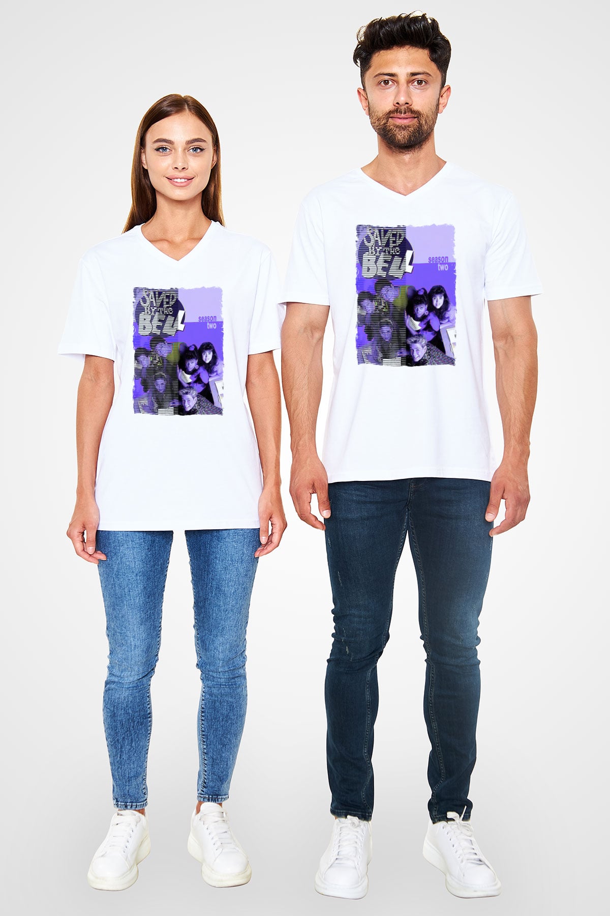 Saved by the Bell Beyaz Unisex V Yaka Tişört