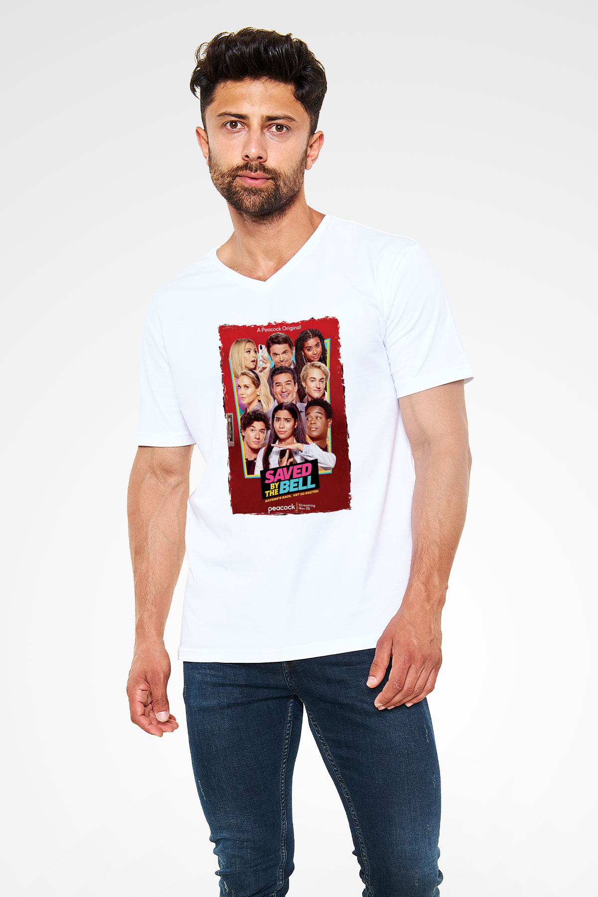 Saved by the Bell Beyaz Unisex V Yaka Tişört