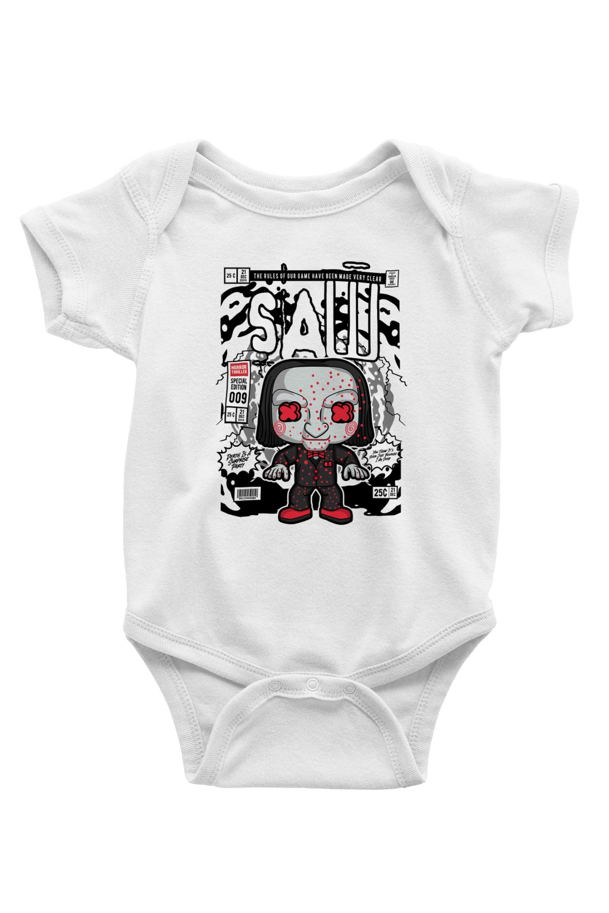 SAW - Billy Baskılı Unisex Beyaz Bebek Body - Zıbın