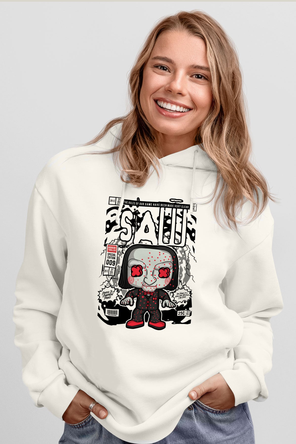 SAW - Billy Baskılı Unisex Beyaz Hoodie