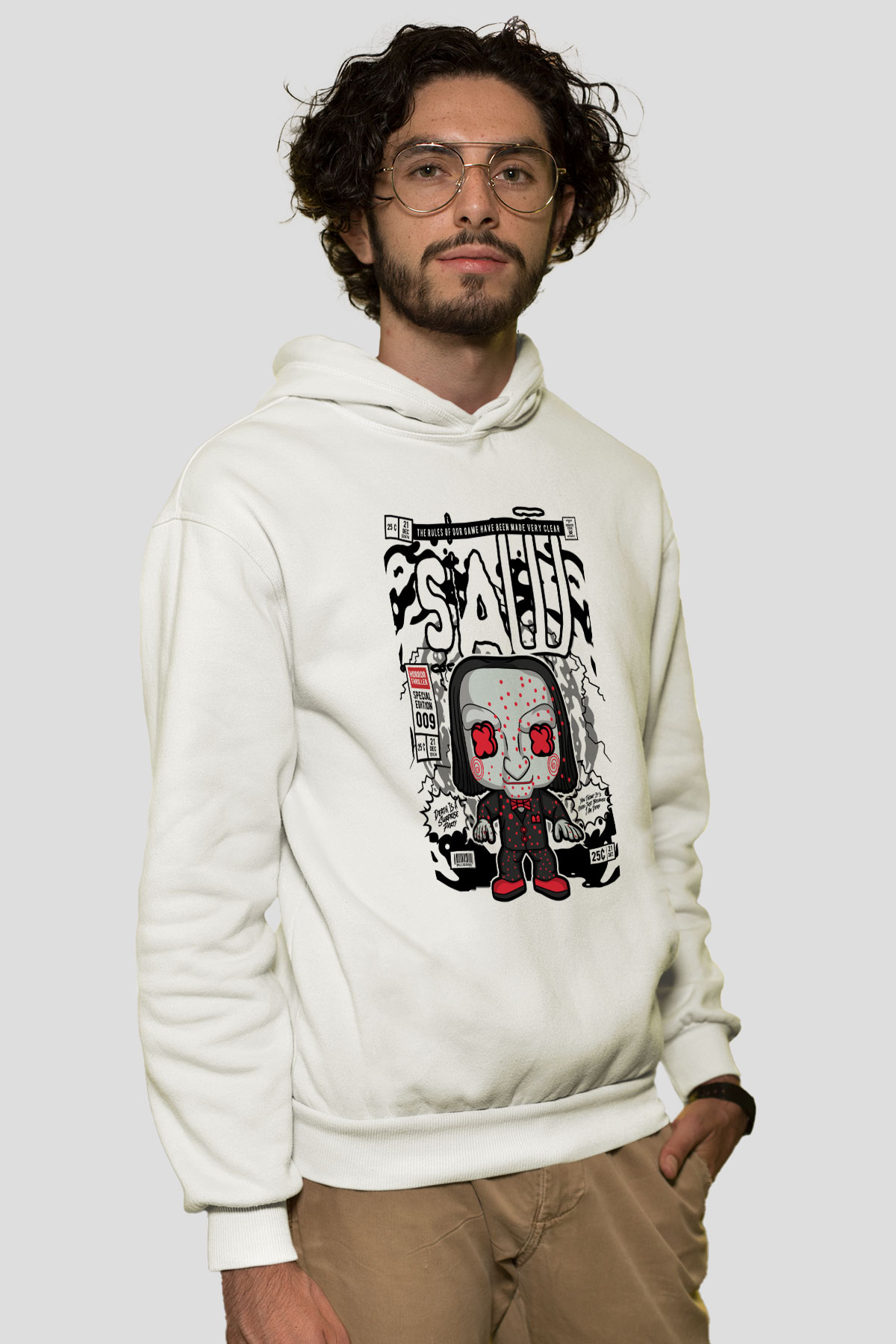 SAW - Billy Baskılı Unisex Beyaz Hoodie