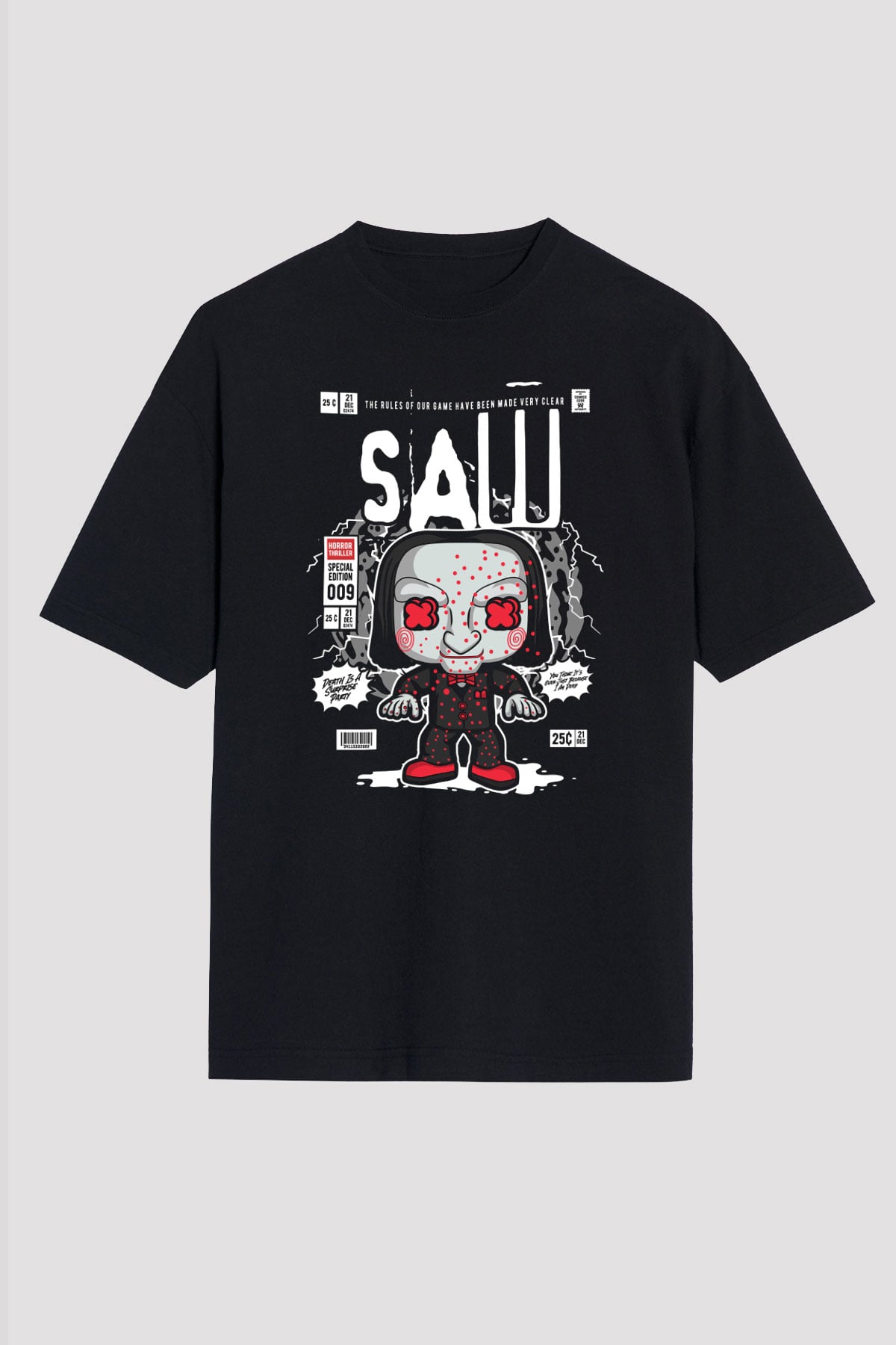 Saw Billy Baskılı Unisex Siyah Oversize Tişört