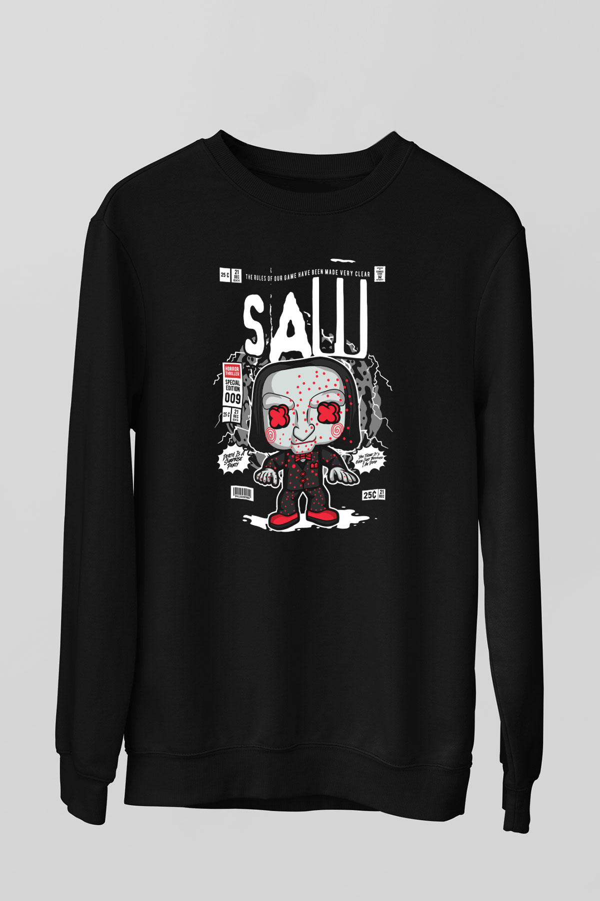 Saw Billy Baskılı Unisex Siyah Sweatshirt
