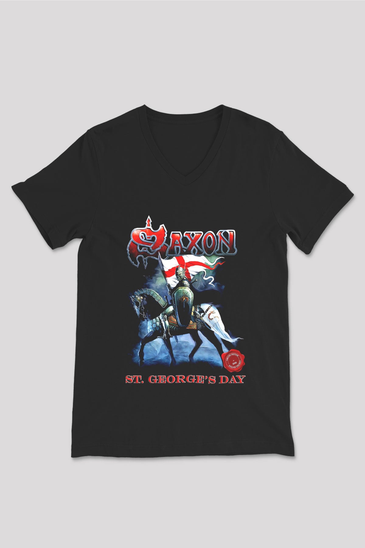 Saxon Siyah Unisex V Yaka Tişört T-Shirt