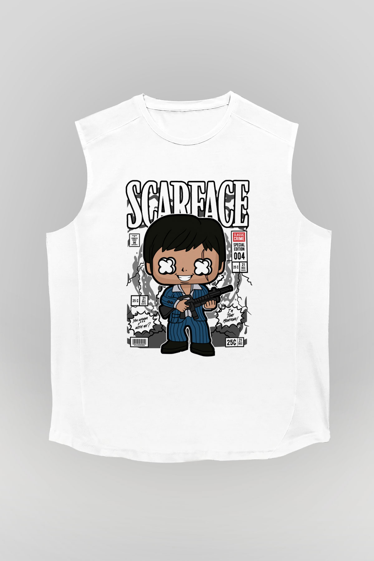 Scarface Baskılı Unisex Beyaz Kolsuz Tişört