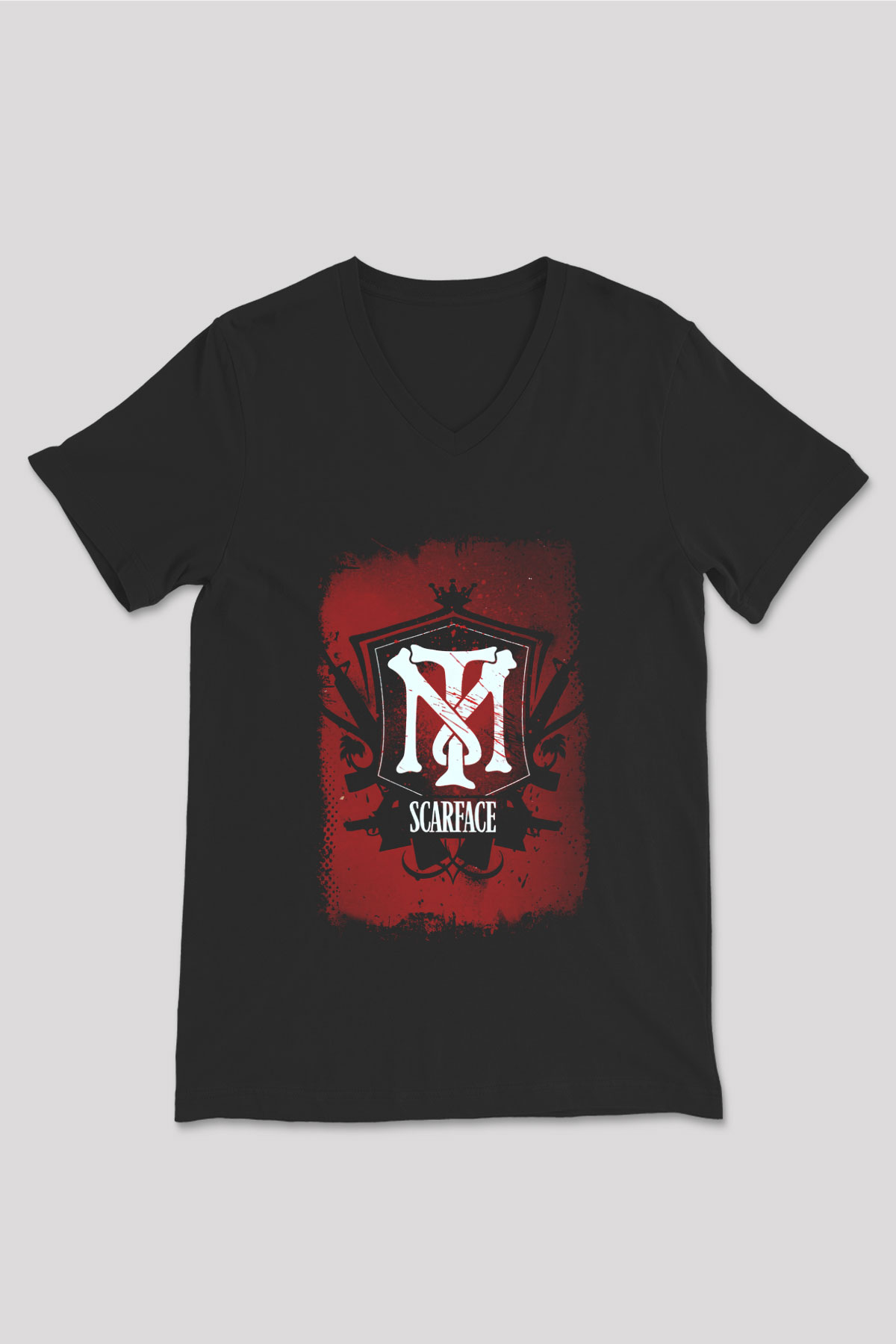 Scarface Siyah Unisex V Yaka Tişört T-Shirt