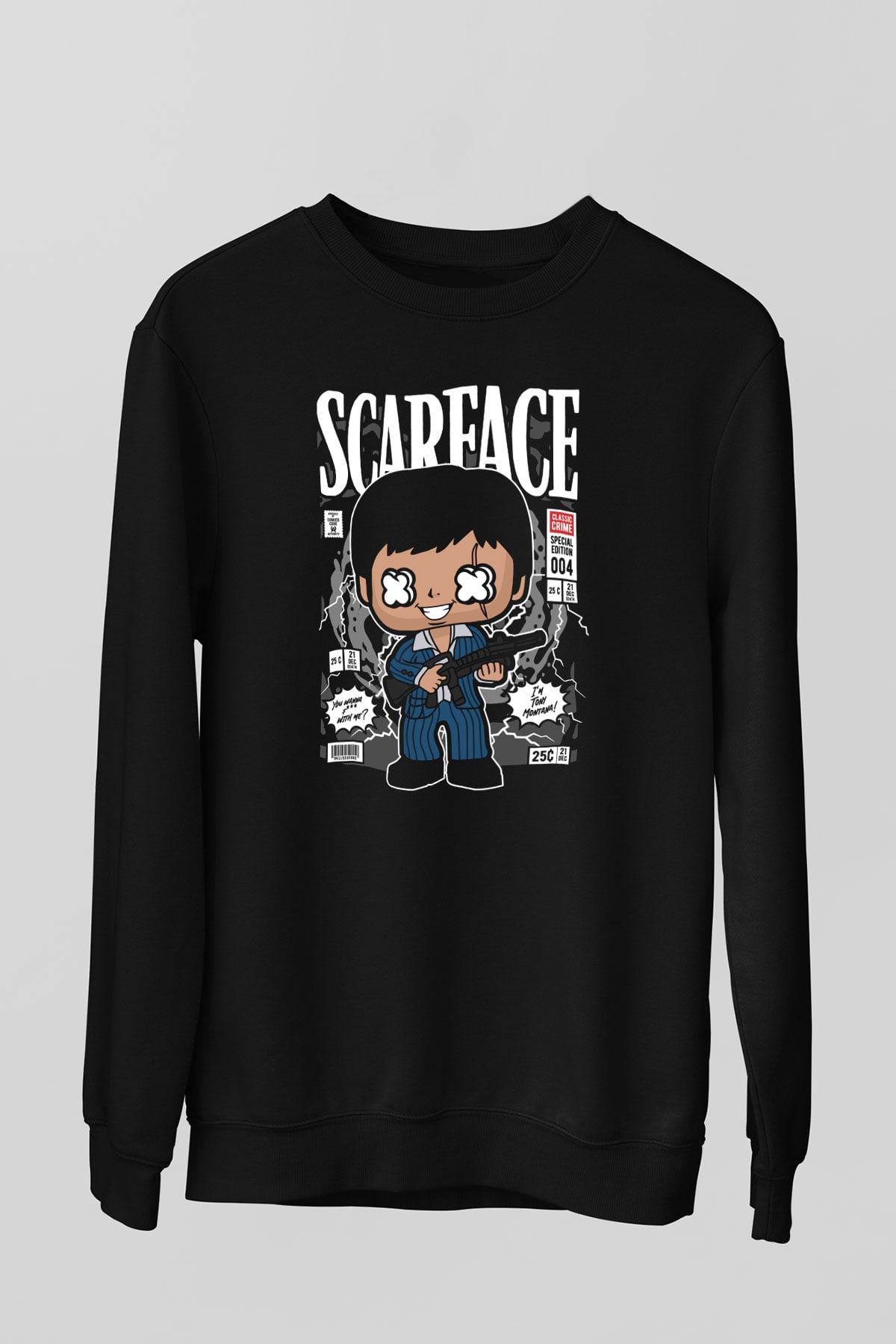 Scarface Tony Montana Baskılı Unisex Siyah Sweatshirt