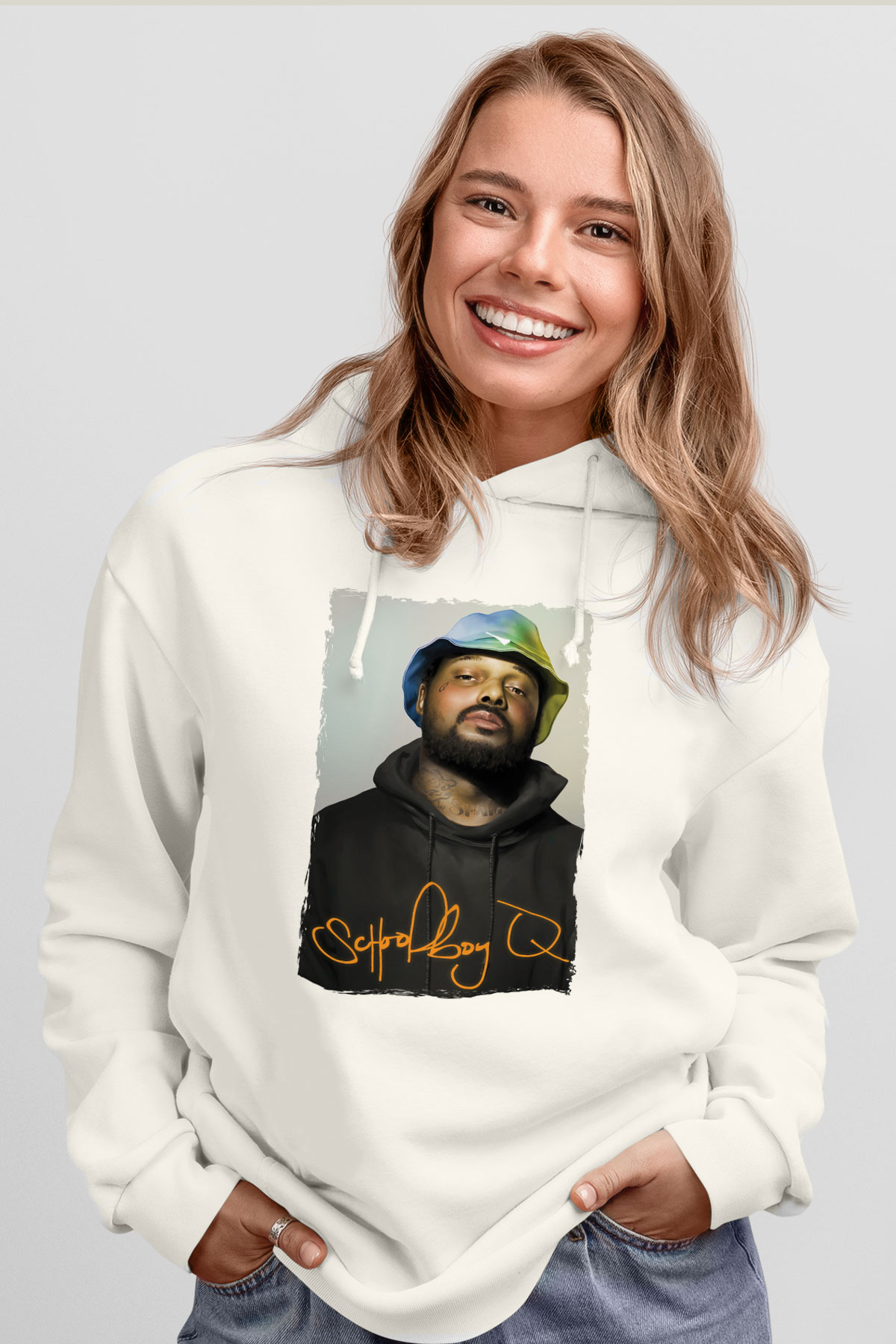 Schoolboy Q Beyaz Unisex Kapüşonlu Sweatshirt