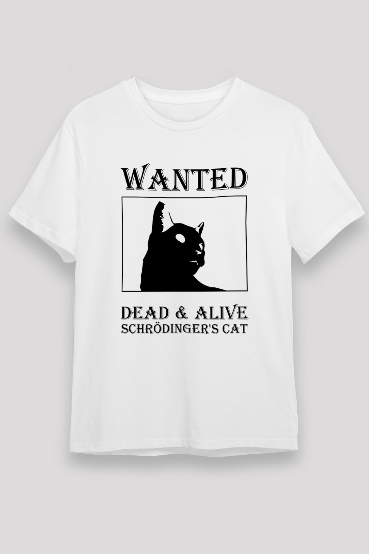 Schrödinger'in Kedisi Aranıyor Baskılı Unisex Beyaz Tişört - Tshirt