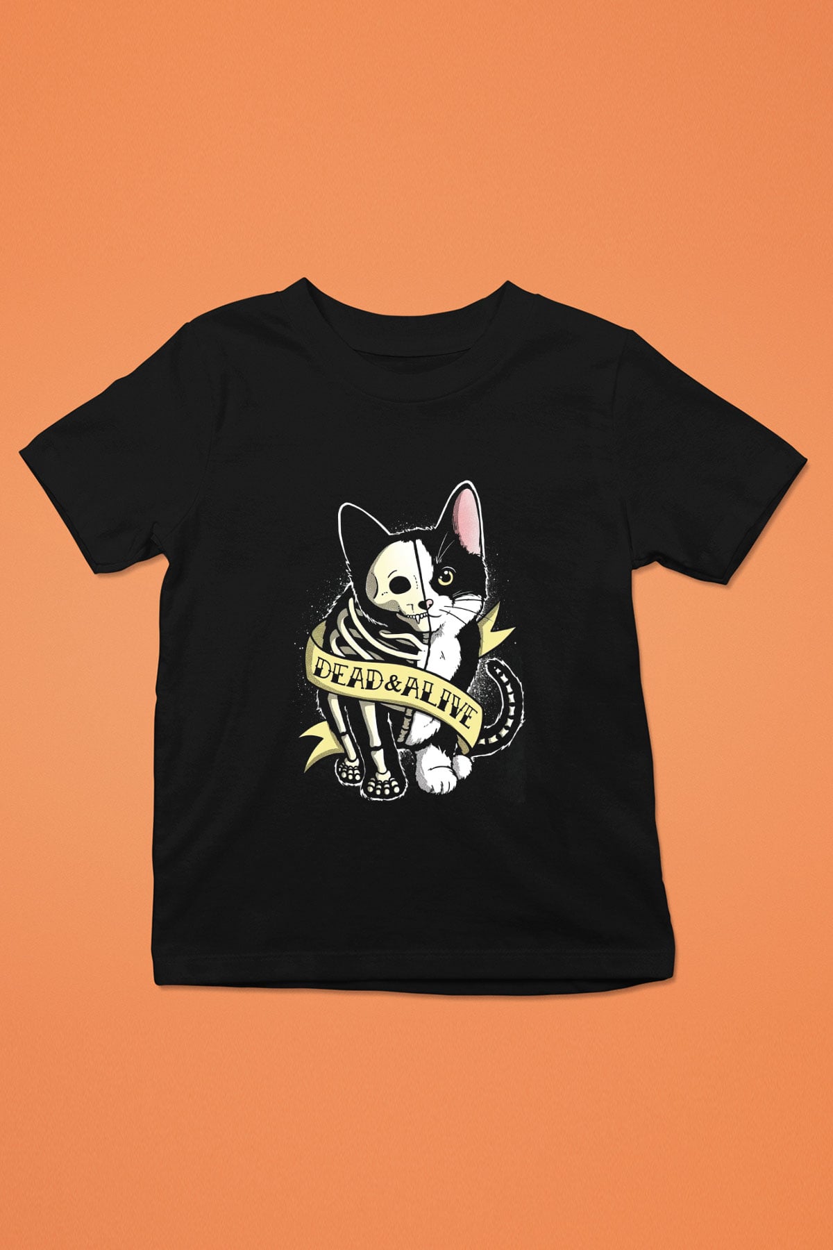 Schrödinger'in Kedisi Canlı Ölü Baskılı Unisex Siyah Çocuk Tişörtü - Tshirt