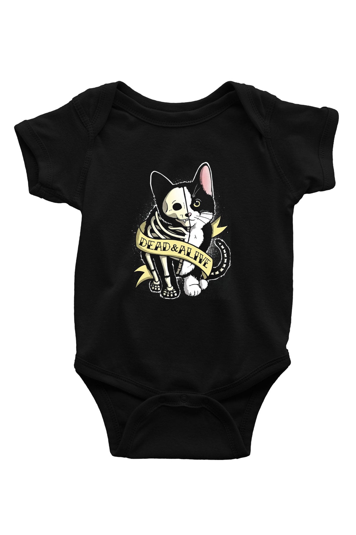 Schrödinger'in Kedisi Canlı Ölü Baskılı Unisex  Siyah Bebek Body - Zıbın