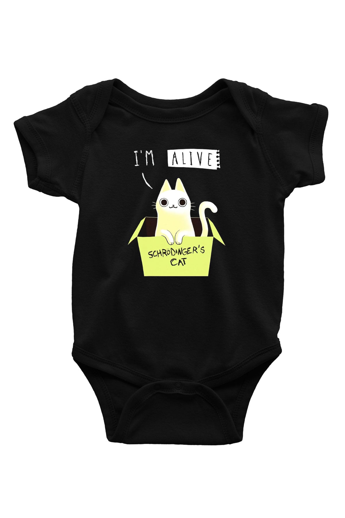 Schrödinger'in Kedisi Kutu Baskılı Unisex  Siyah Bebek Body - Zıbın