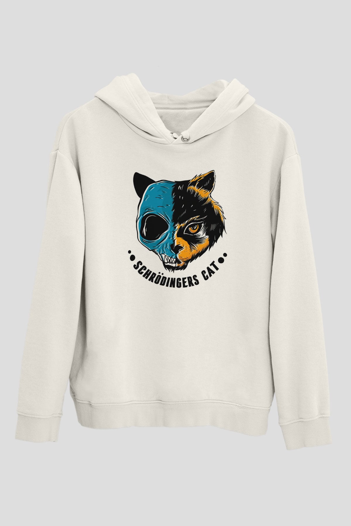 Schrödinger'in Kedisi Ölü-Diri Baskılı Unisex Ekru Hoodie