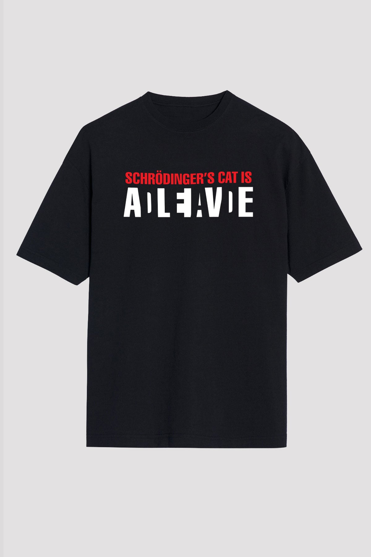 Schrödingerin Kedisi Paradoks Baskılı Unisex Siyah Oversize Tişört