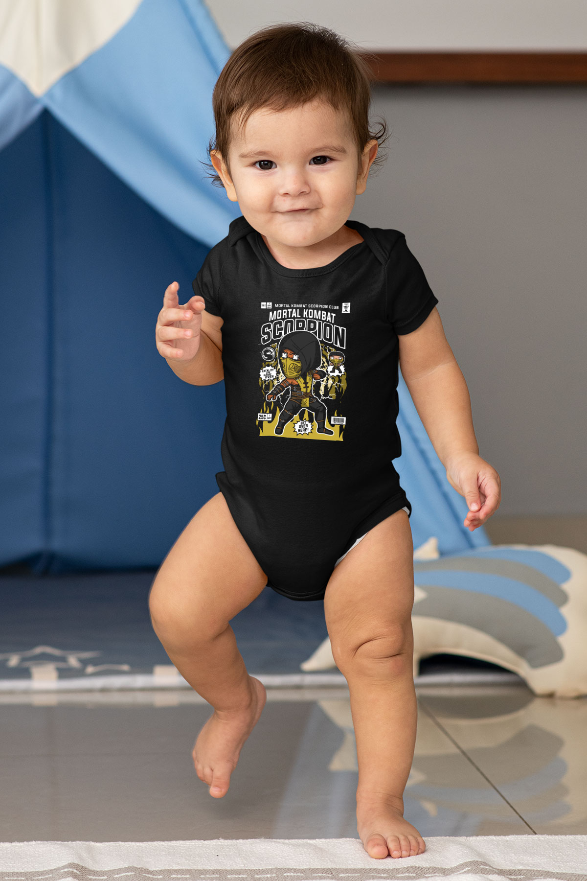 Scorpion Baskılı Unisex Siyah Bebek Body - Zıbın