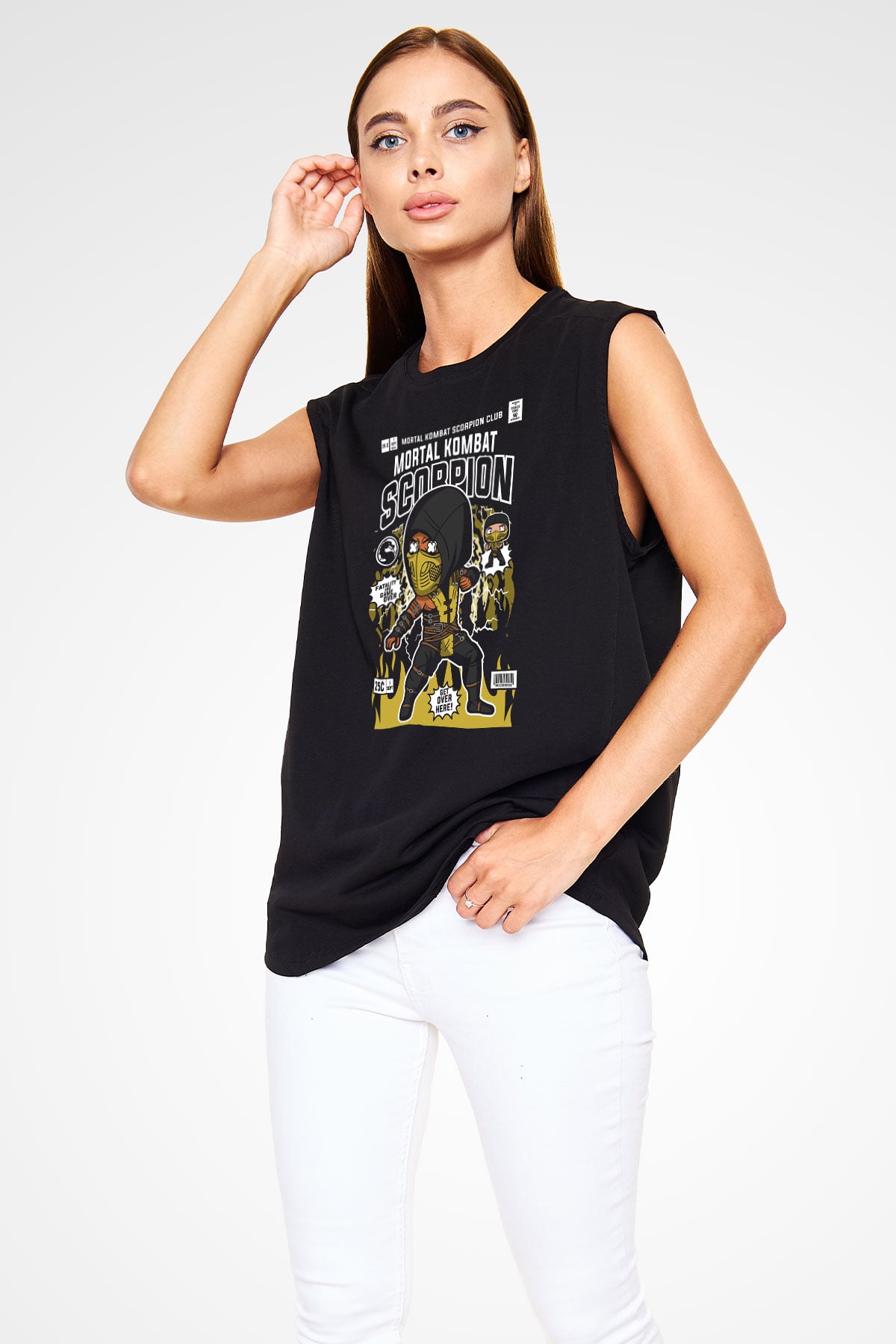 Scorpion Baskılı Unisex Siyah Kolsuz Tişört
