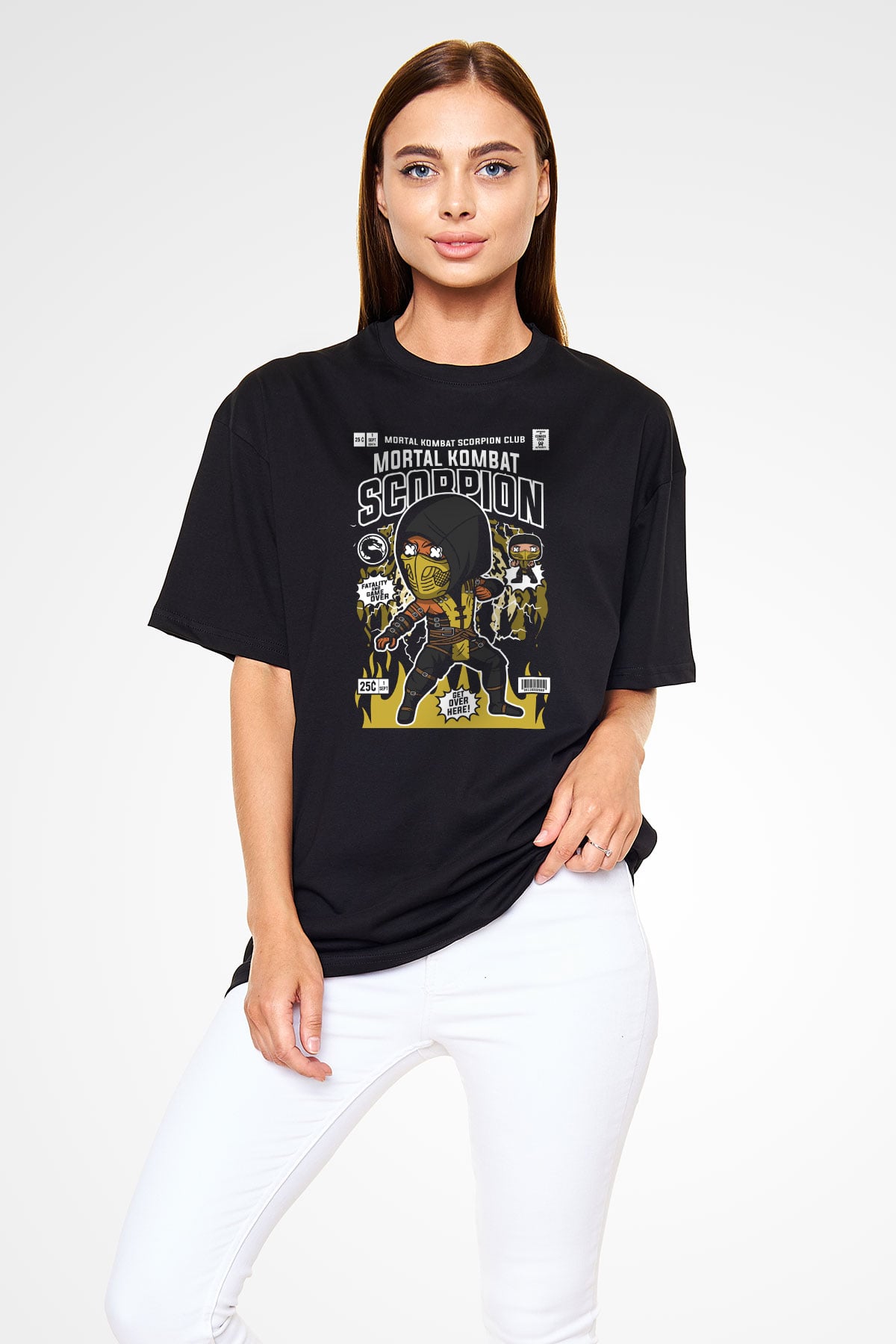 Scorpion Baskılı Unisex Siyah Oversize Tişört