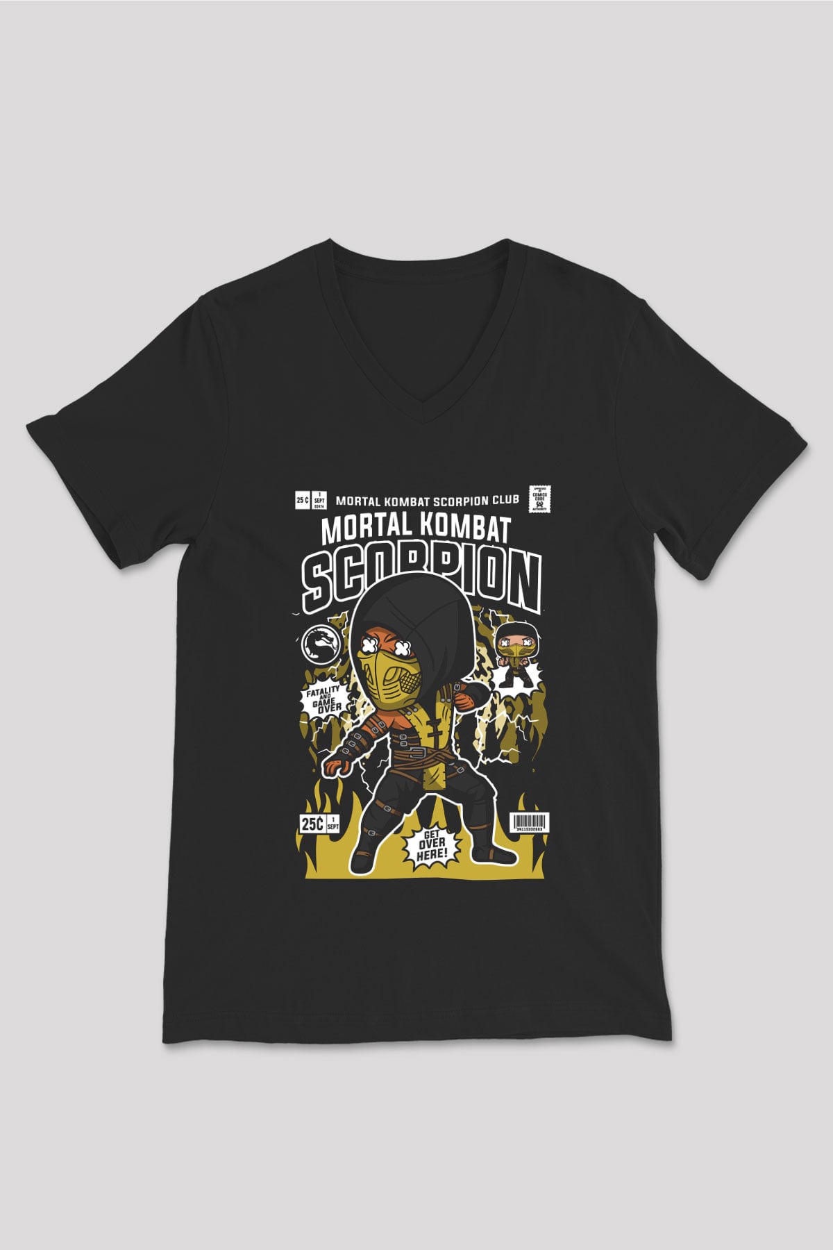 Scorpion Baskılı Unisex Siyah V Yaka Tişört