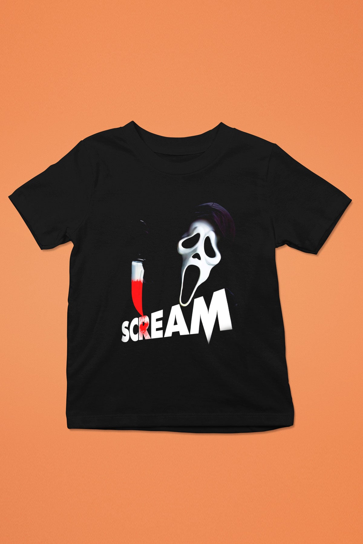 Scream Baskılı Siyah Unisex Çocuk Tişört