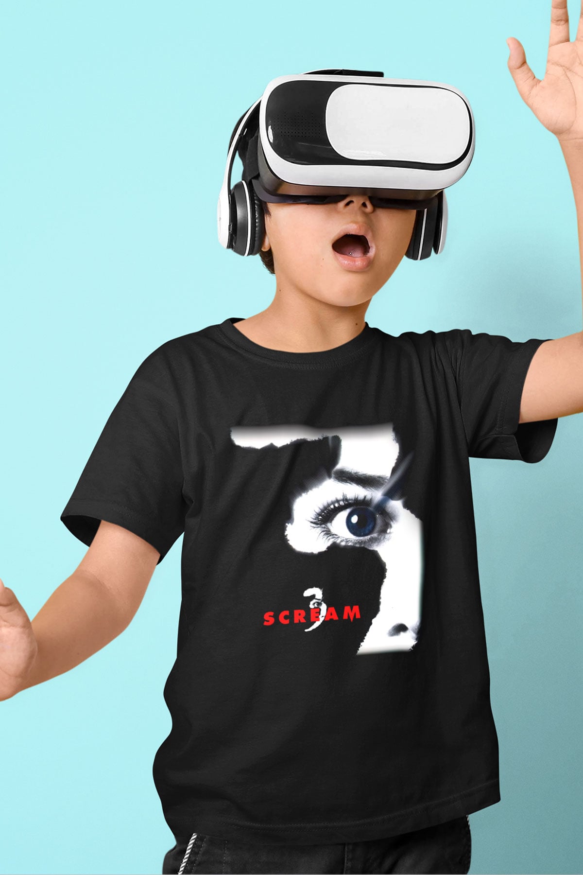 Scream Baskılı Siyah Unisex Çocuk Tişört