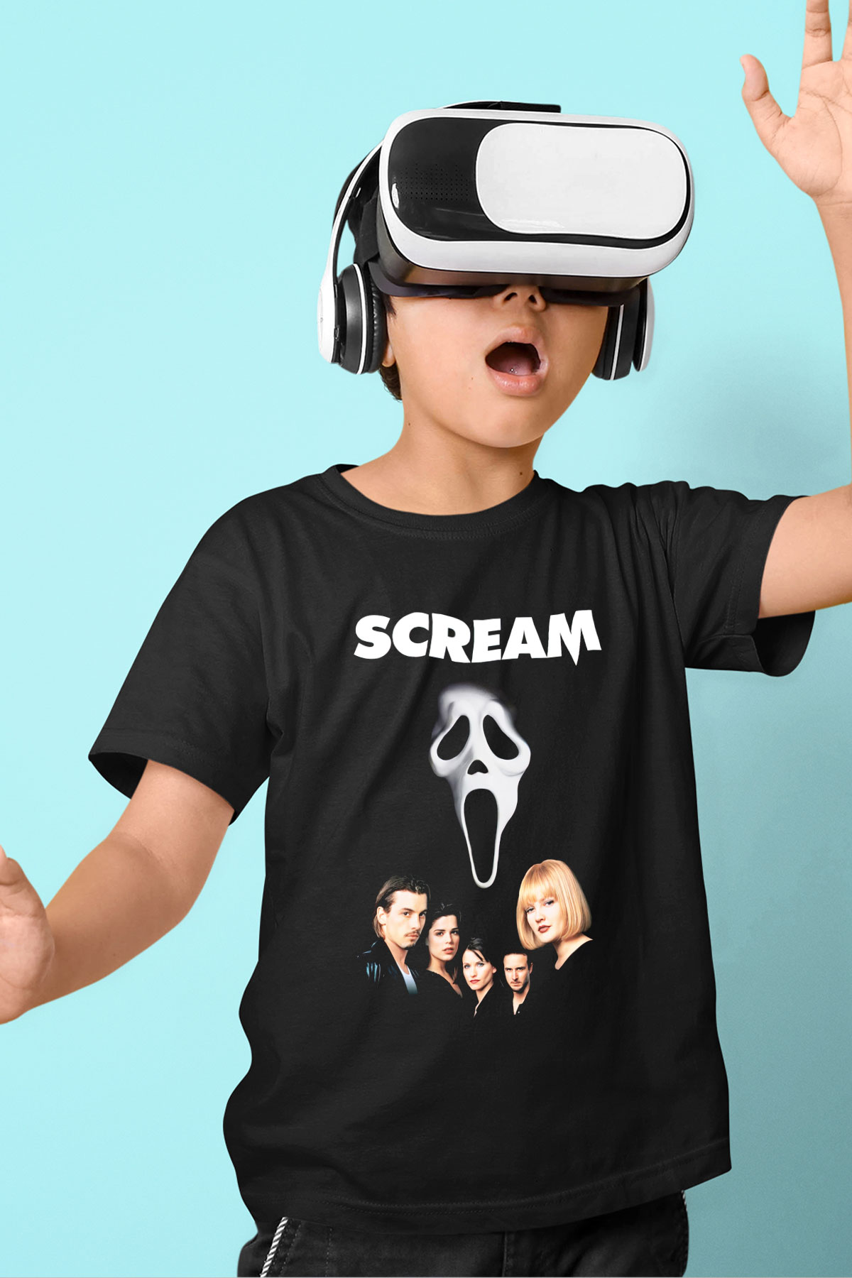 Scream Baskılı Siyah Unisex Çocuk Tişört