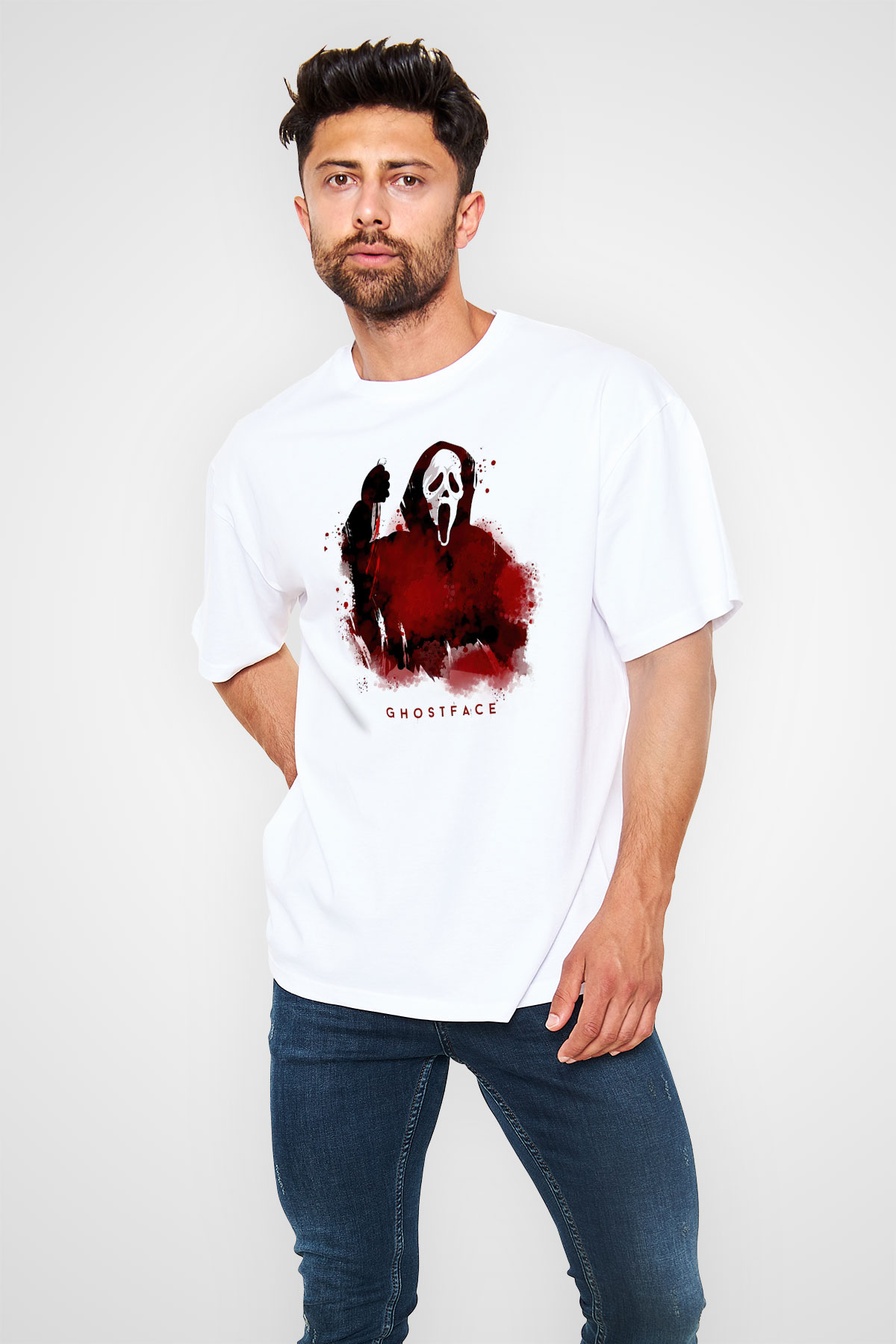 Scream Baskılı Unisex Beyaz Tişört