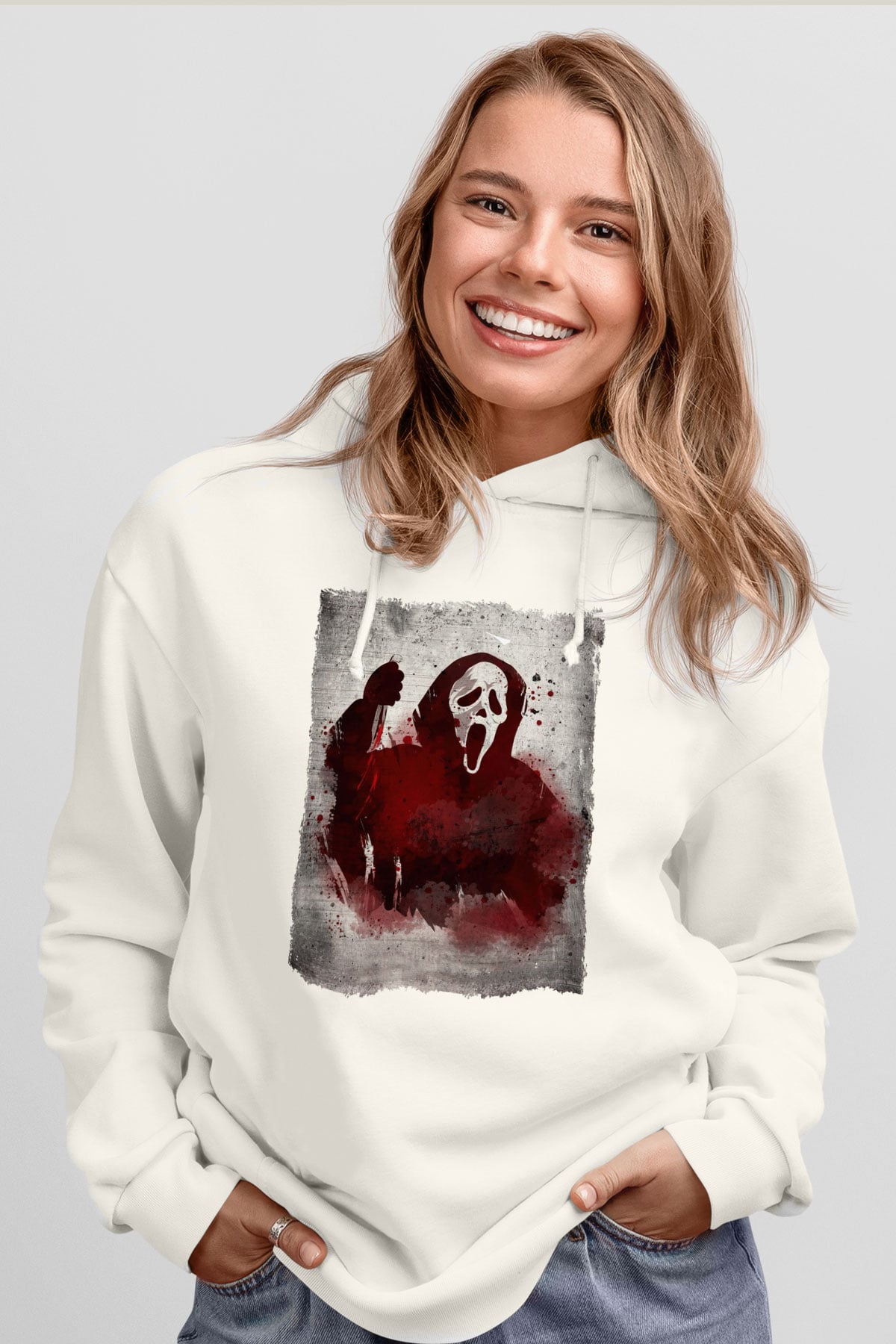 Scream Beyaz Unisex Hoodie