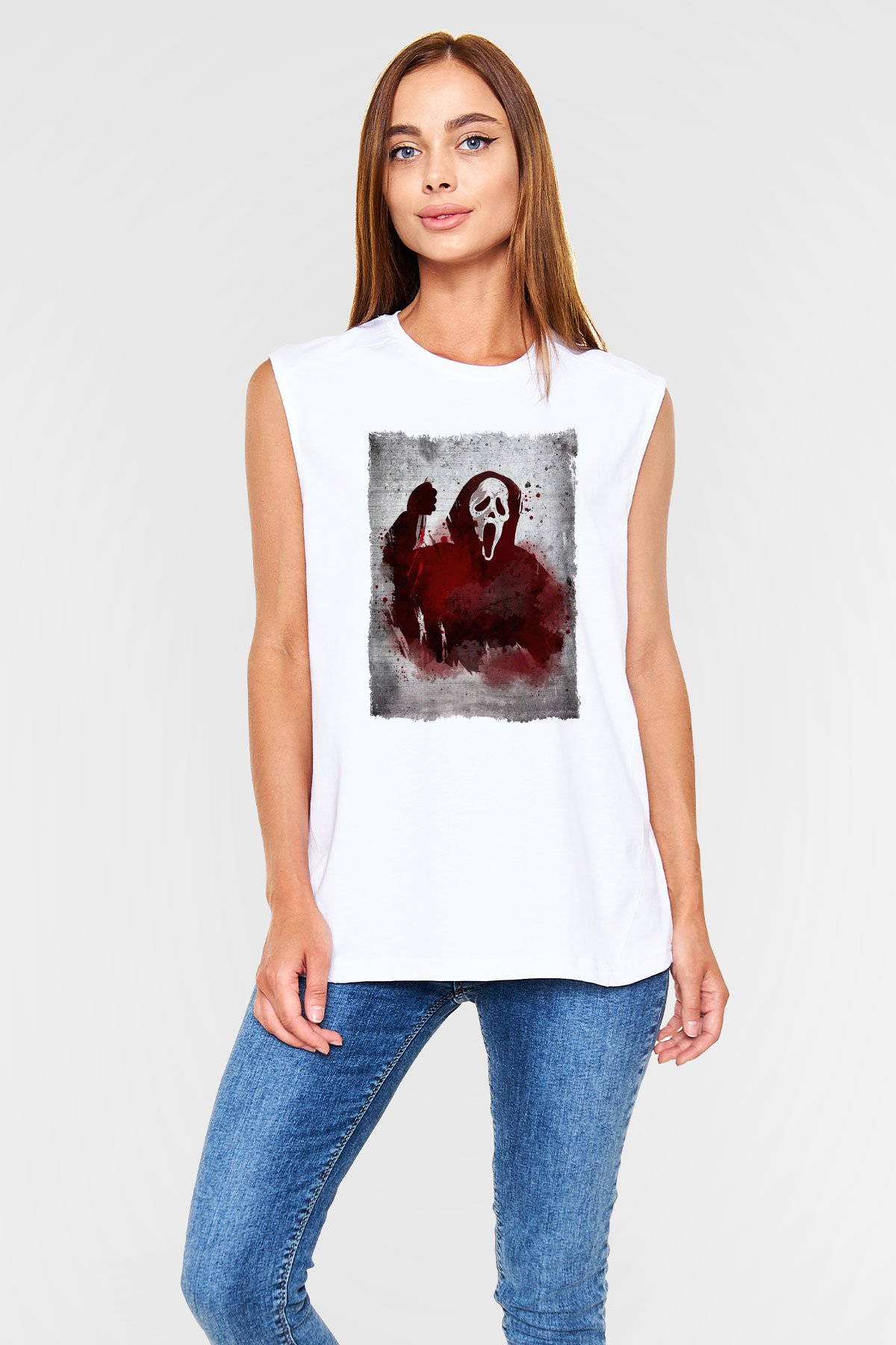 Scream Beyaz Unisex Kolsuz Tişört