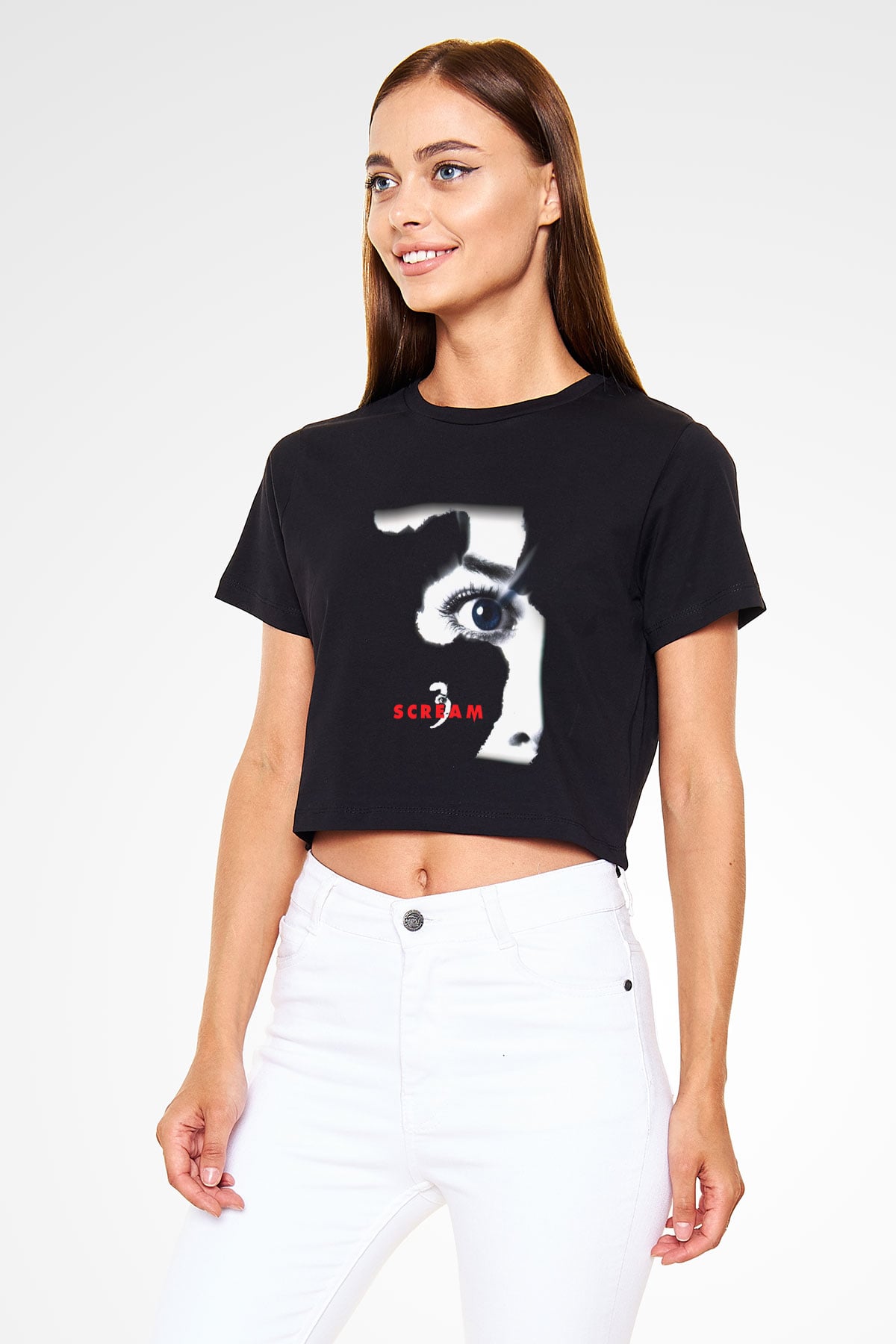 Scream Siyah Crop Top Tişört
