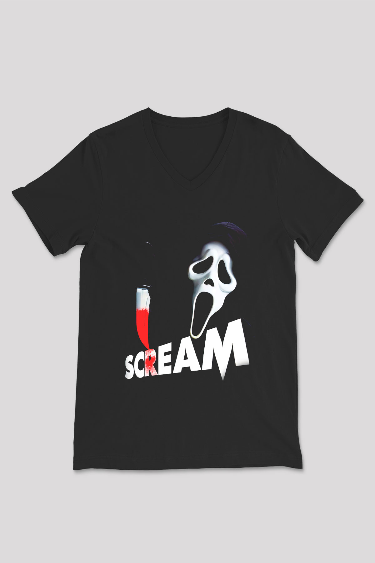 Scream Siyah Unisex V Yaka Tişört T-Shirt
