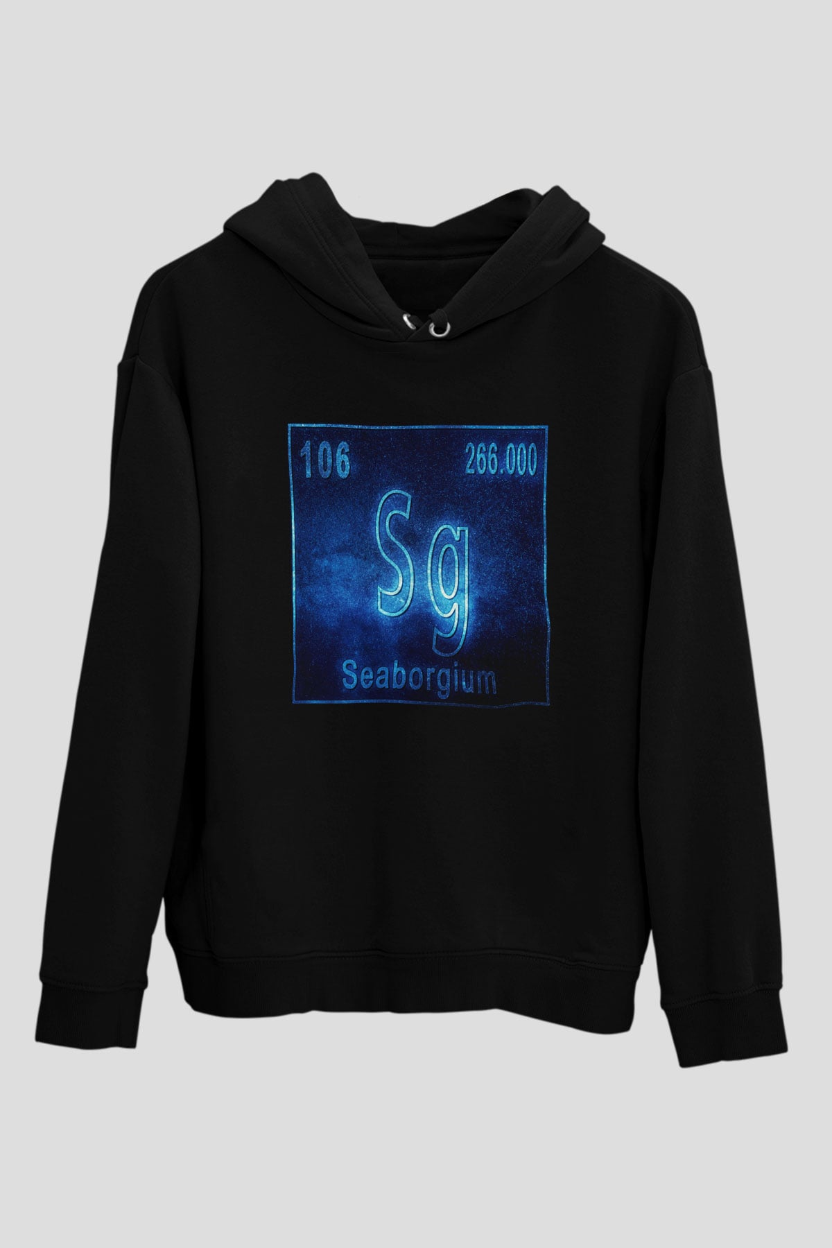 Seaborgiyum Atom Numarası Baskılı Unisex Siyah Hoodie