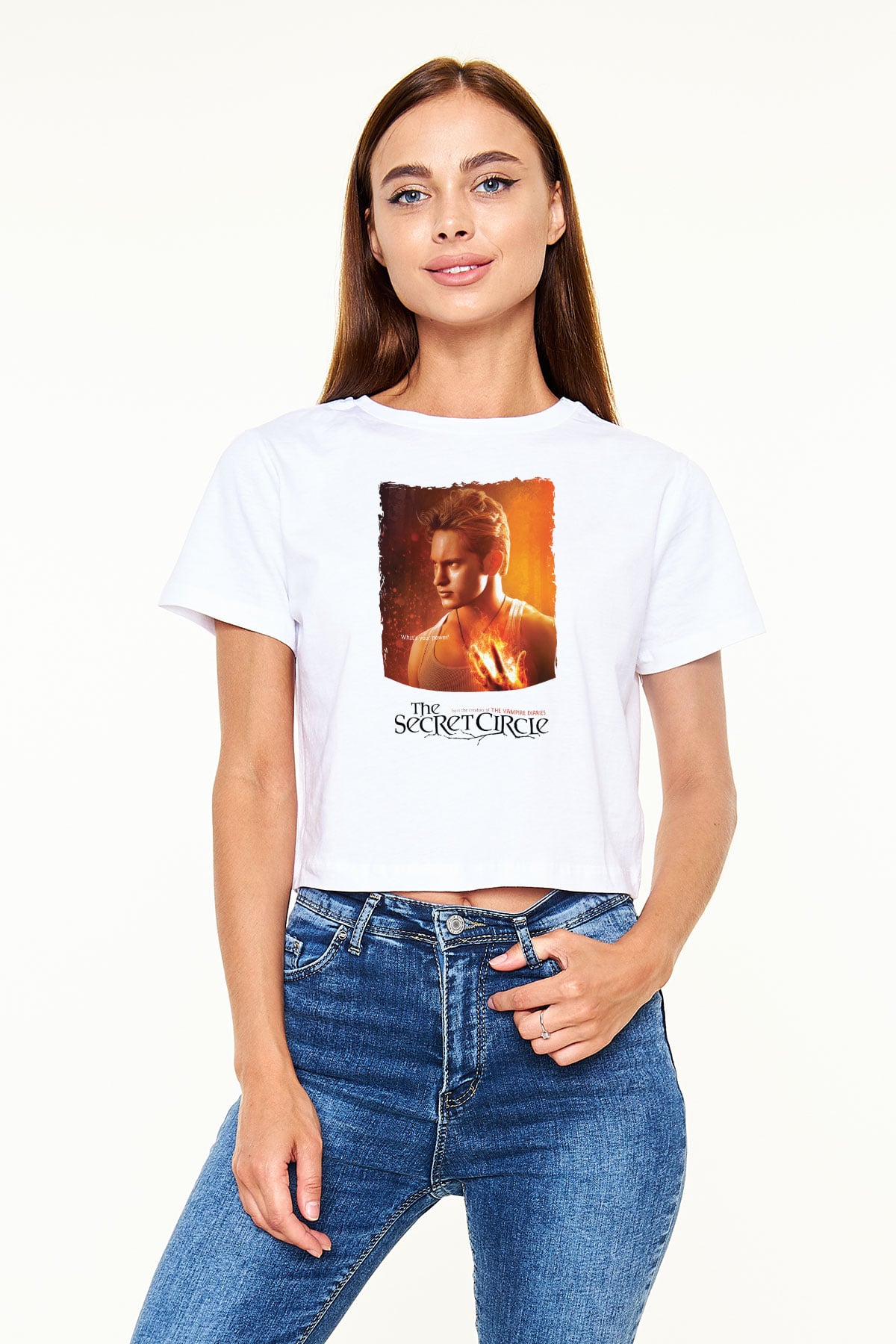 Secret Circle Beyaz  Crop Top Tişört