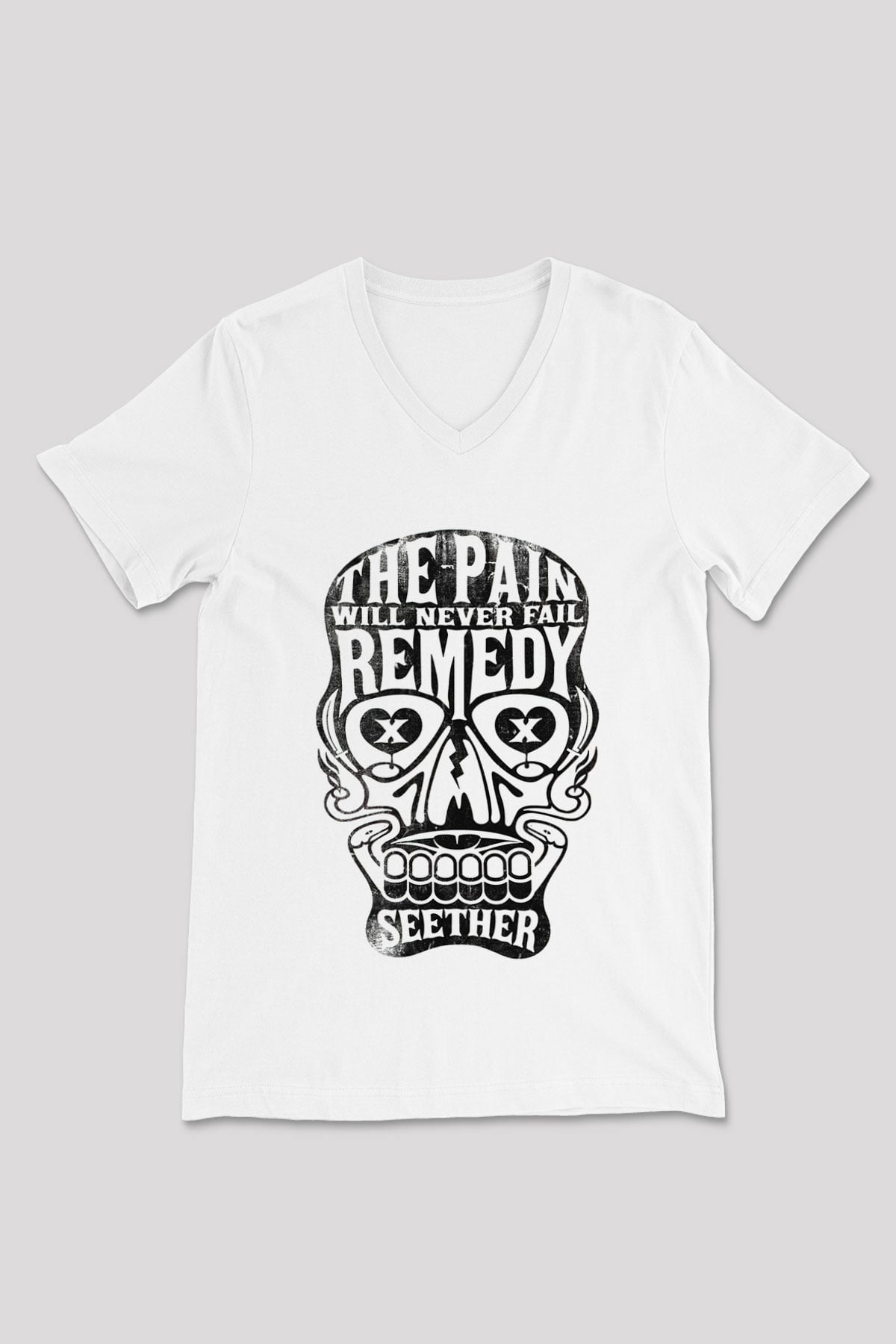 Seether Beyaz Unisex V Yaka Tişört T-Shirt