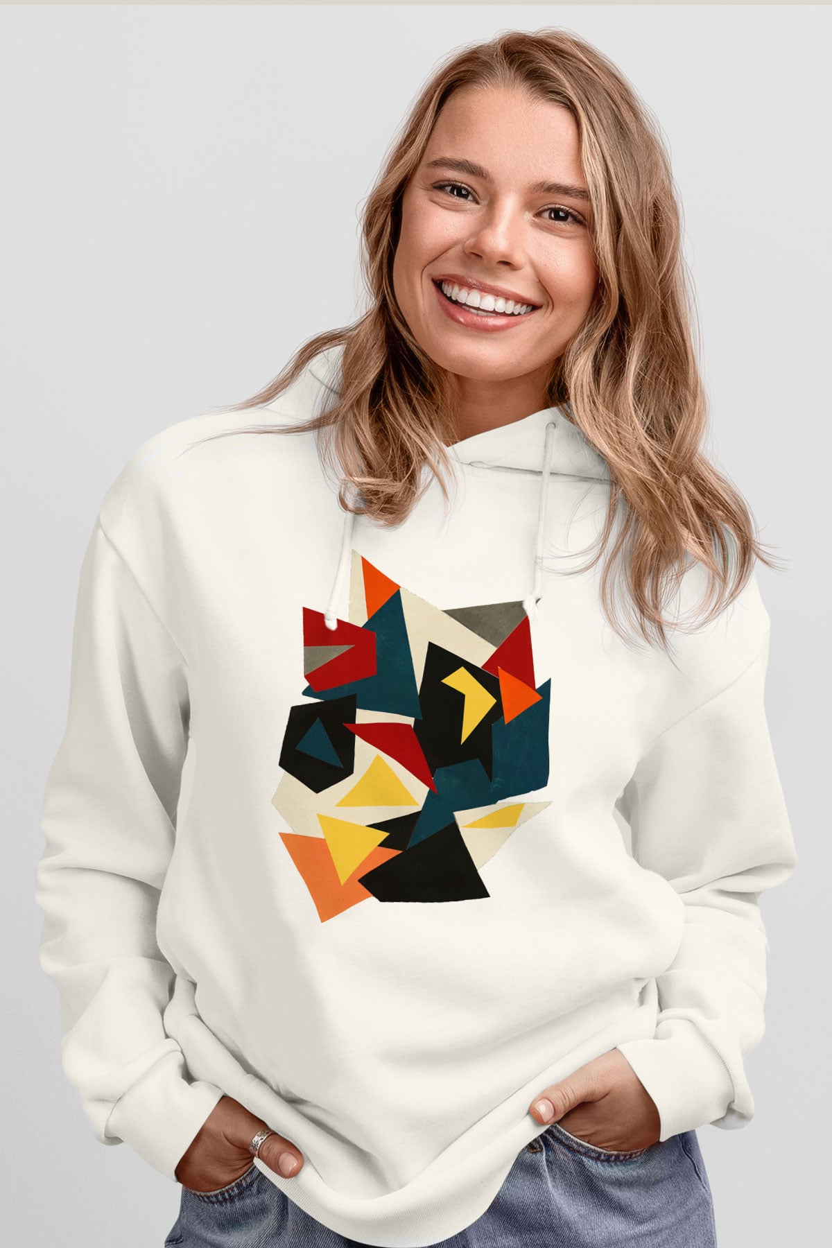Şekil Beyaz Unisex Kapşonlu Sweatshirt